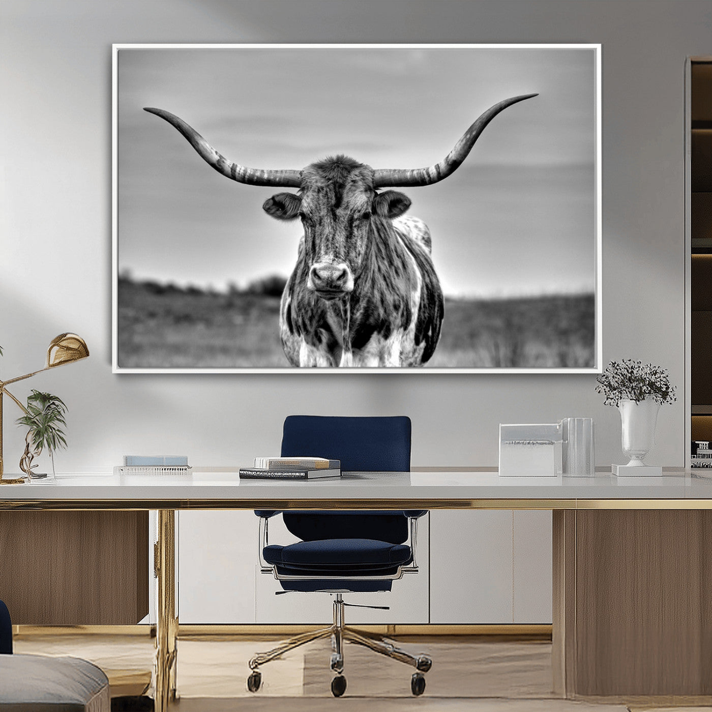 MGV-FC-36X24 - Texas Longhorn Cpw Wall Art, Texas Longhorn Canvas, Cattle Canvas Print