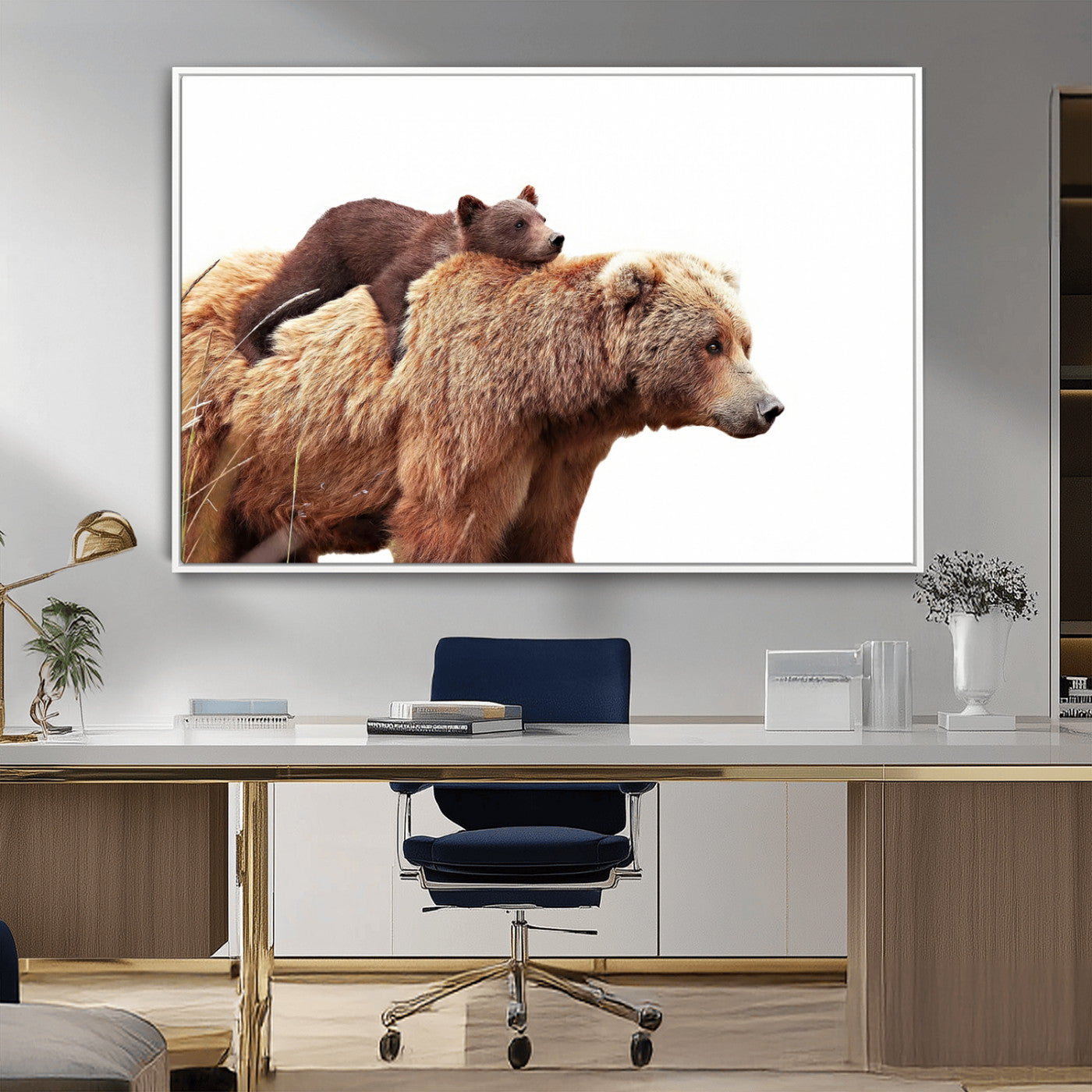MGV-FC-36X24 - Mother and Baby Bear Canvas Wall Art - Adorable Wildlife Animal Print, Cozy Rustic Decor for Living Room,