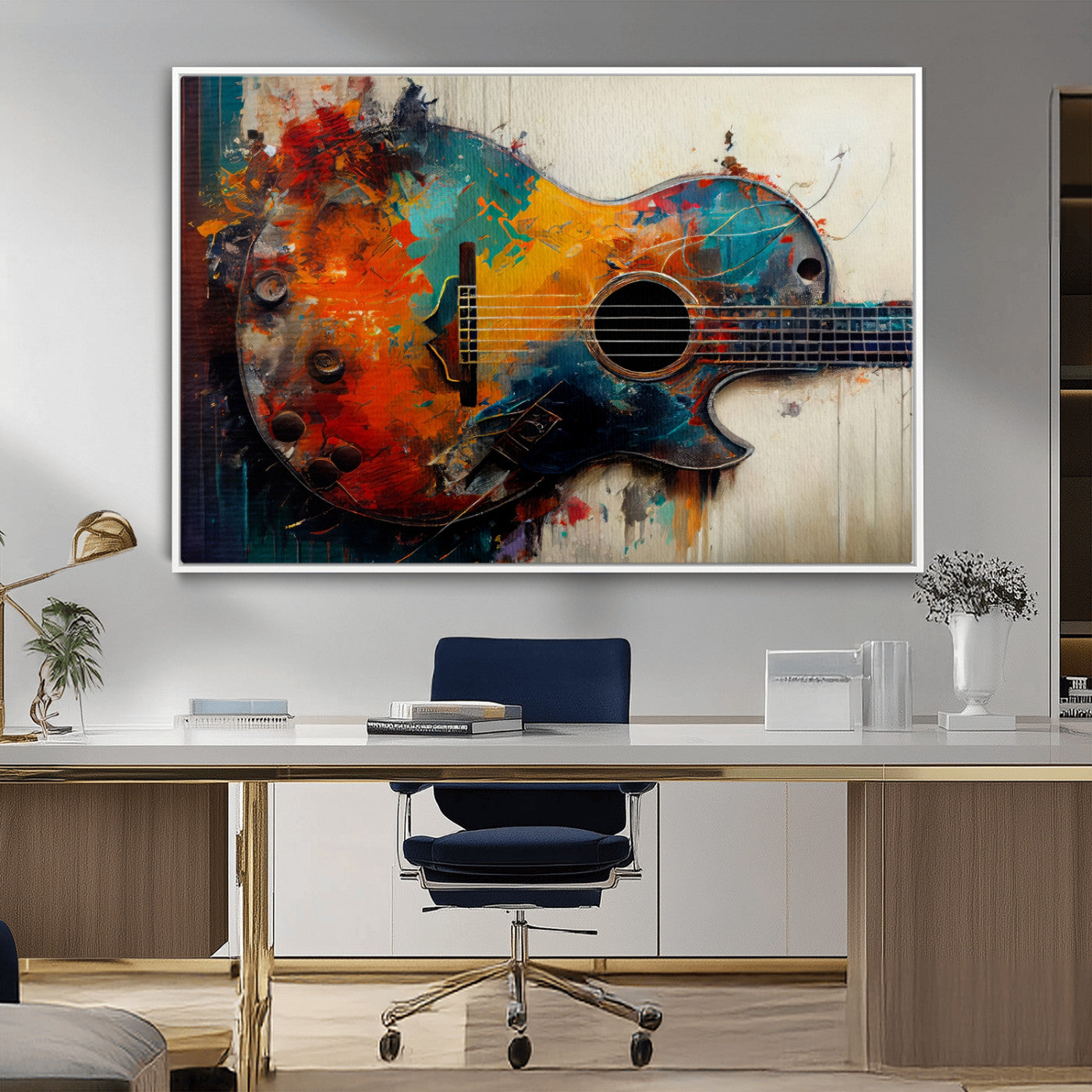 MGV-FC-36X24 - Abstract Guitar Wall Art Canvas | Vibrant Music-Inspired Art for Living Room or Studio | Colorful Music Decor Canvas Print