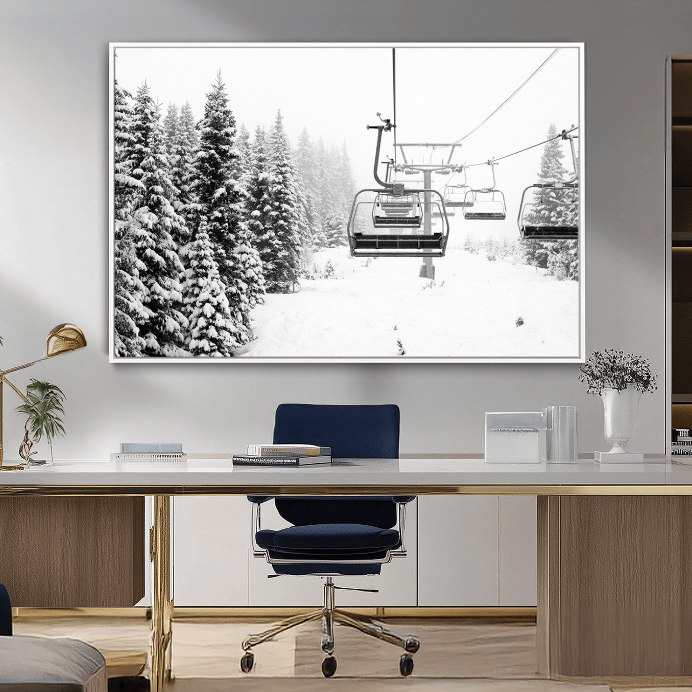MGV-FC-36X24 - Ski Wall Art - Ski Lift Wall Art Canvas Print Snow Covered Spruce Trees Winter Wall Art Ski Skier Gift Ski Resort Canvas Wall Art