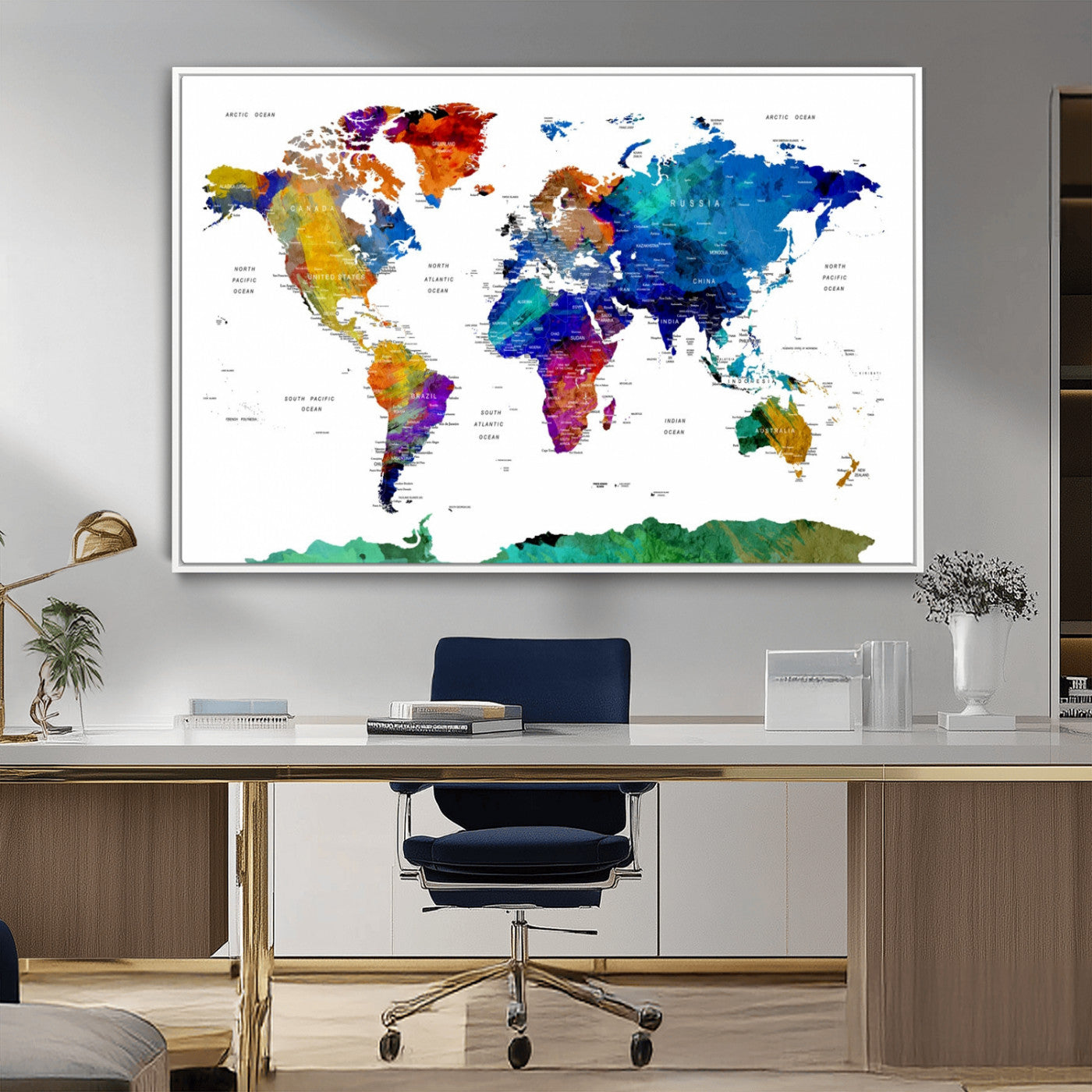-Push Pin World Map Canvas Print – Framed Wall Art for Couples to Track Their Travels – Anniversary
