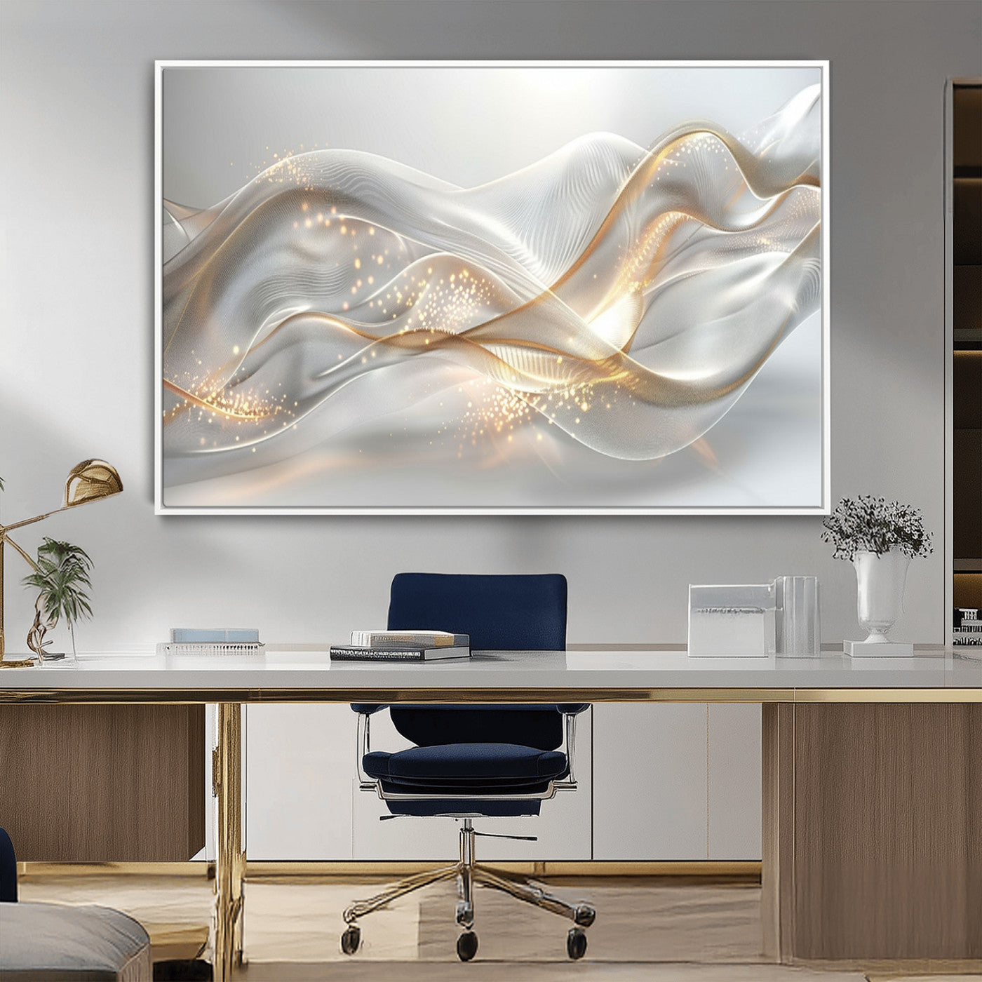 -Abstract art Grey and Gold Lines Wall Art
