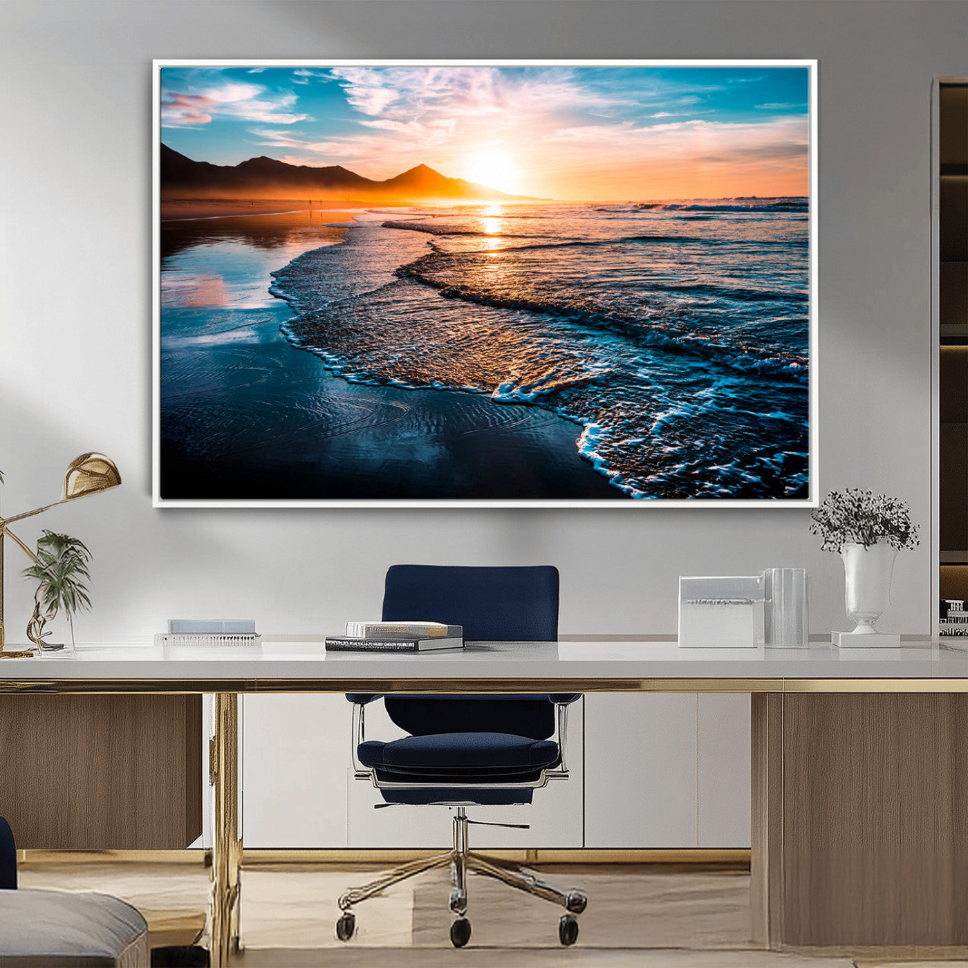 MGV-FC-36X24 - Beach Ocean Sunset on the Sea Wall Art Canvas, Beach Ocean Sunset Canvas Print
