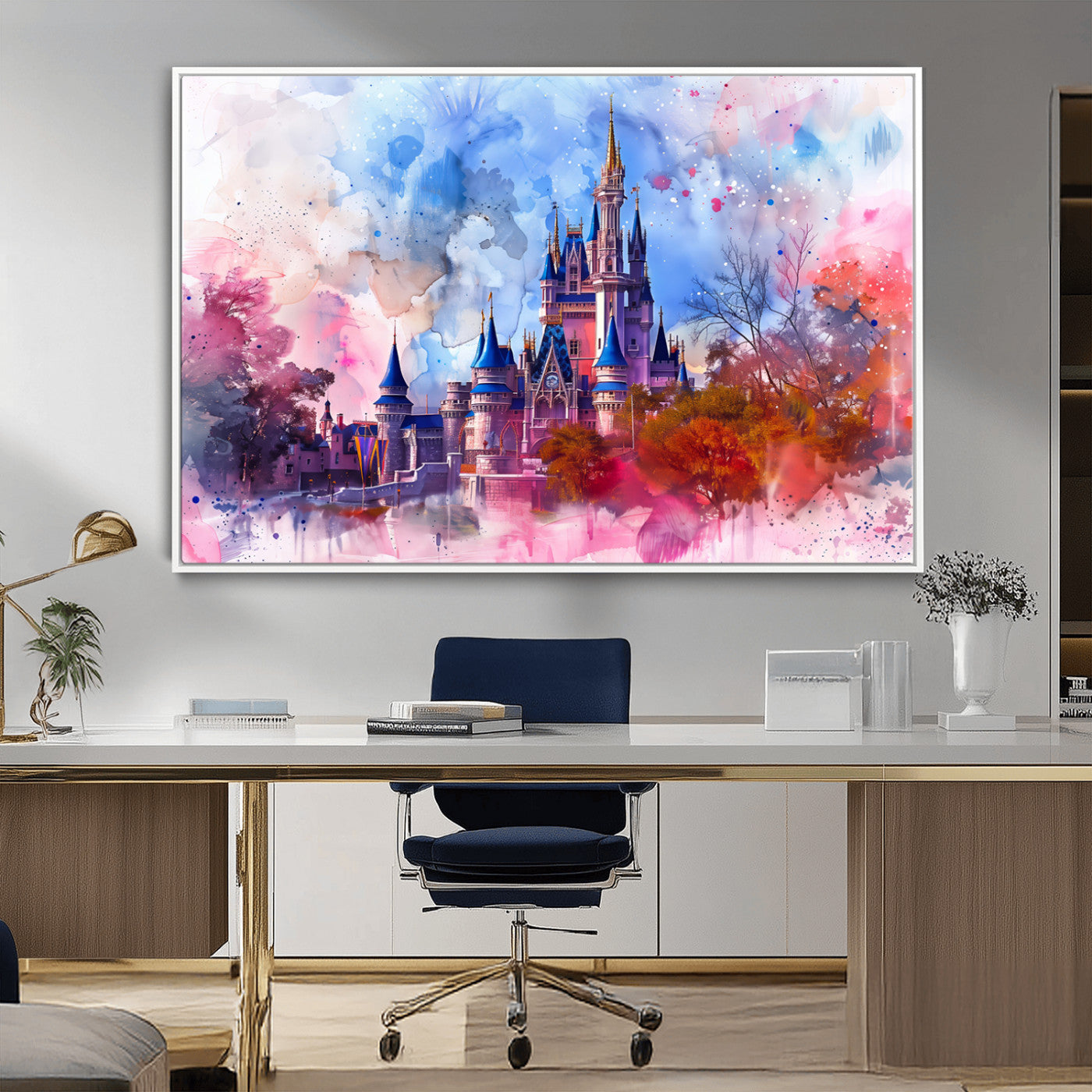 MGV-FC-36X24 - Disney Wall Art: Dreamy Watercolor Cinderella Castle Canvas Print