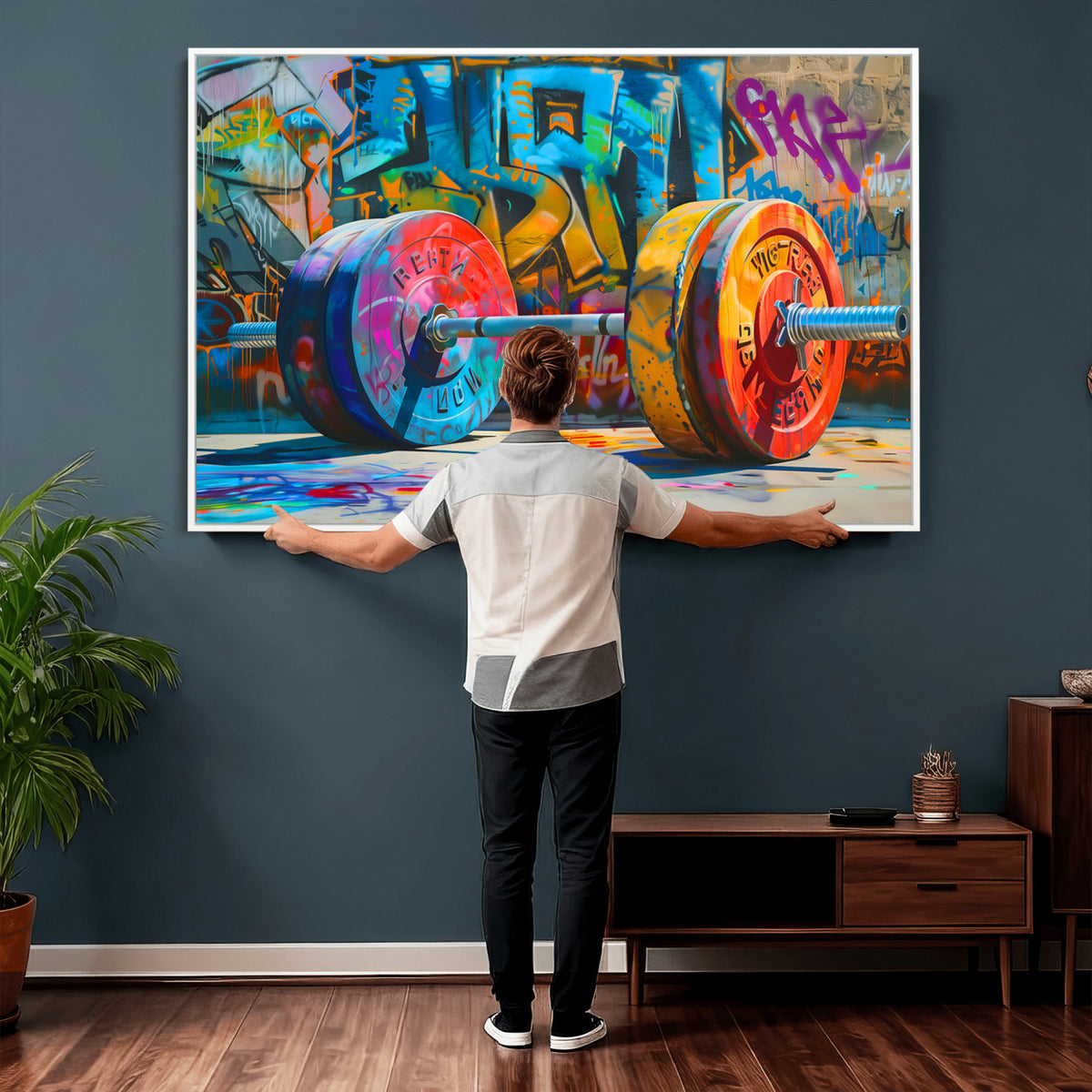 70871-MGV-CV-36X24 - Fitness Gym Barbell Graffiti Wall Art Canvas Print