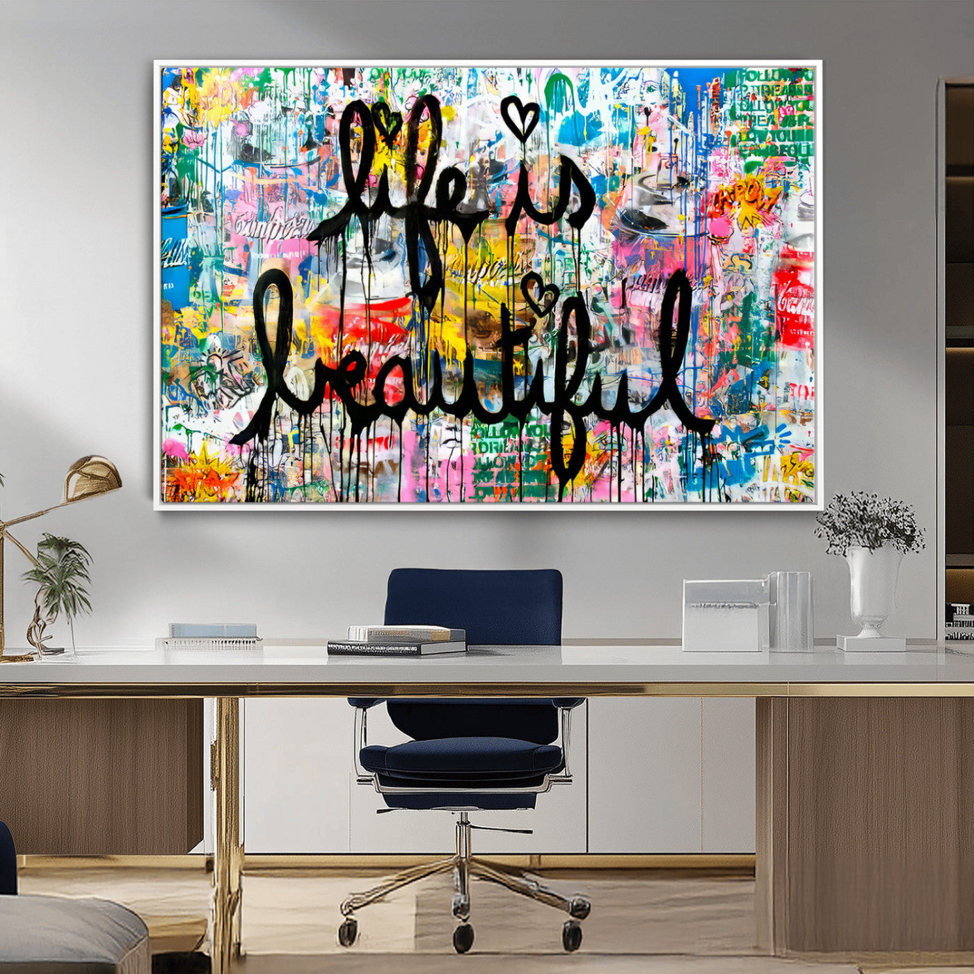MGV-FC-36X24 - Life Beautiful Wall Art Canvas Print | Graffiti Wall Art Canvas Print