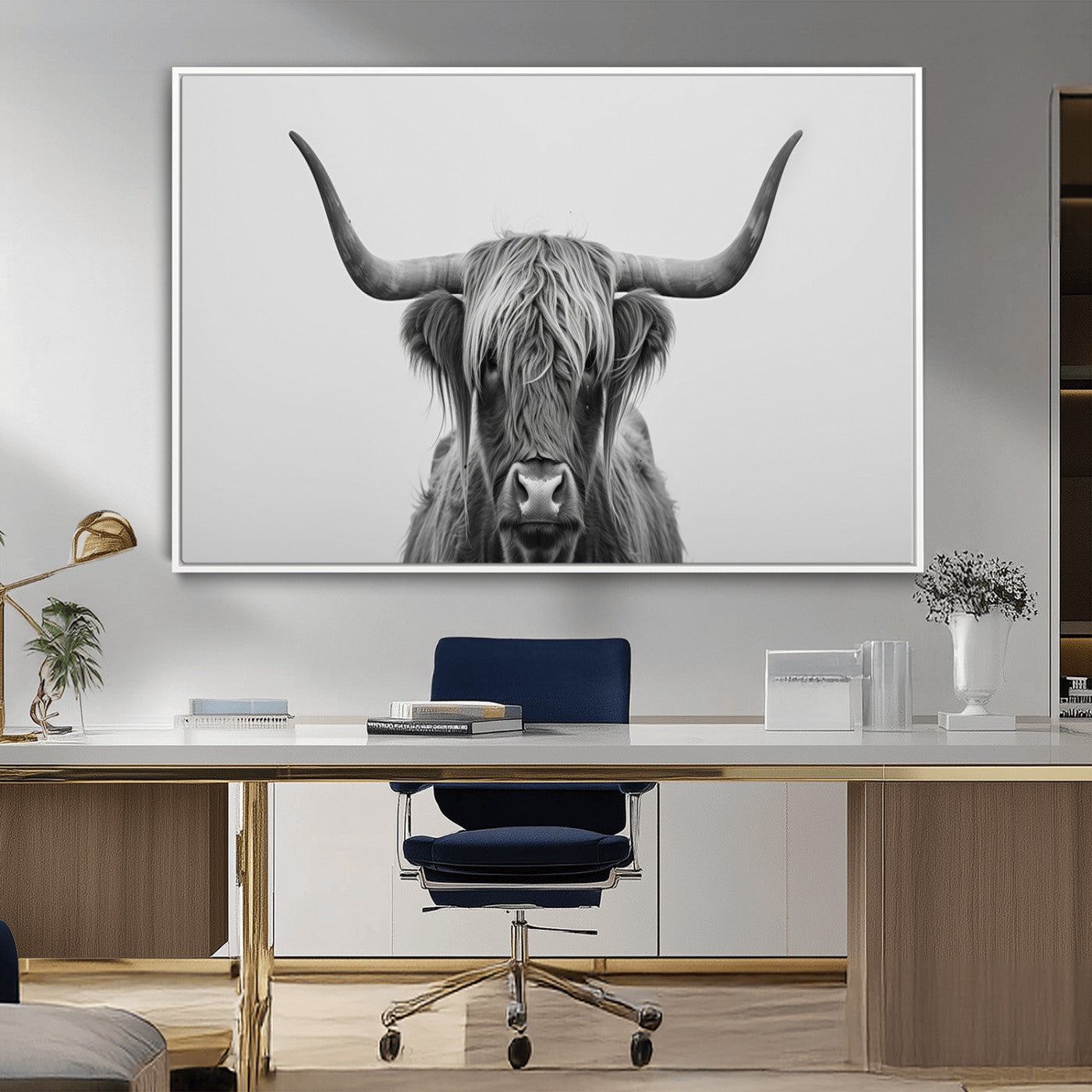 MGV-FC-36X24 - Farmhouse Longhorn Wall Art Canvas Print, Longhorn Texas Wall Art Canvas Print