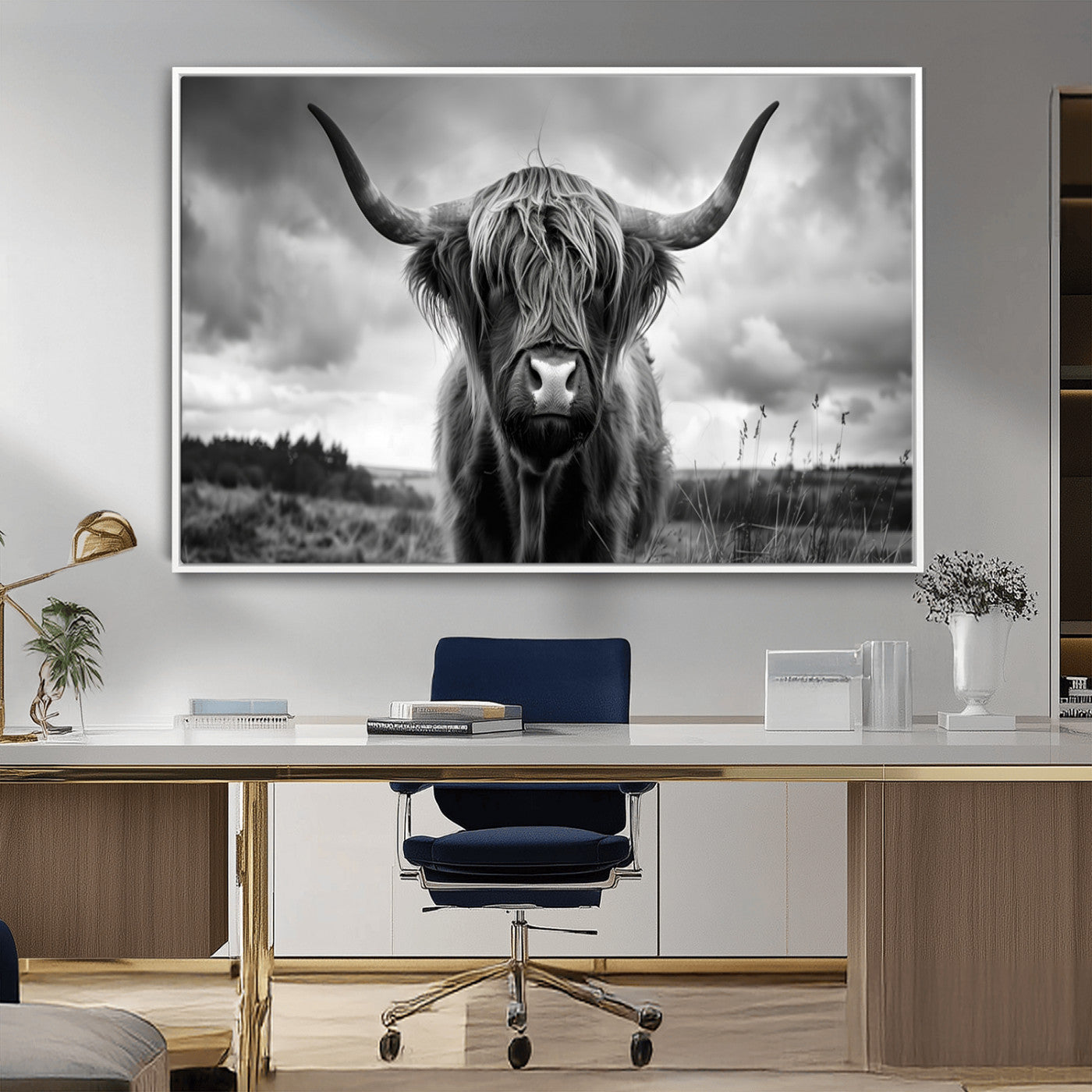 MGV-FC-36X24 - Scottish Cow Wall Art Canvas Print | Longhorn Wall Art | Bighorn Animal Wall Art