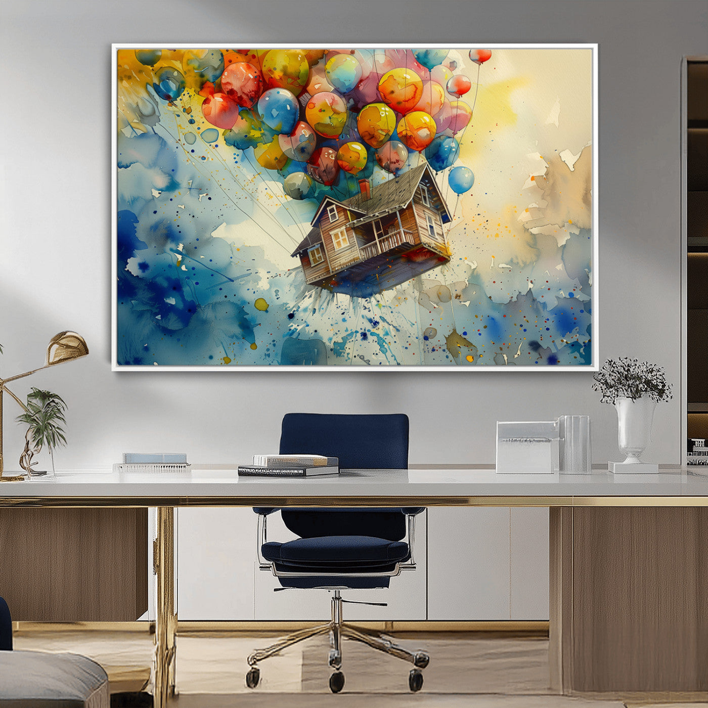 MGV-FC-36X24 - UP-Inspired Floating House with Balloons Canvas Art – Colorful 3-Panel Wall Decor for Living Room,