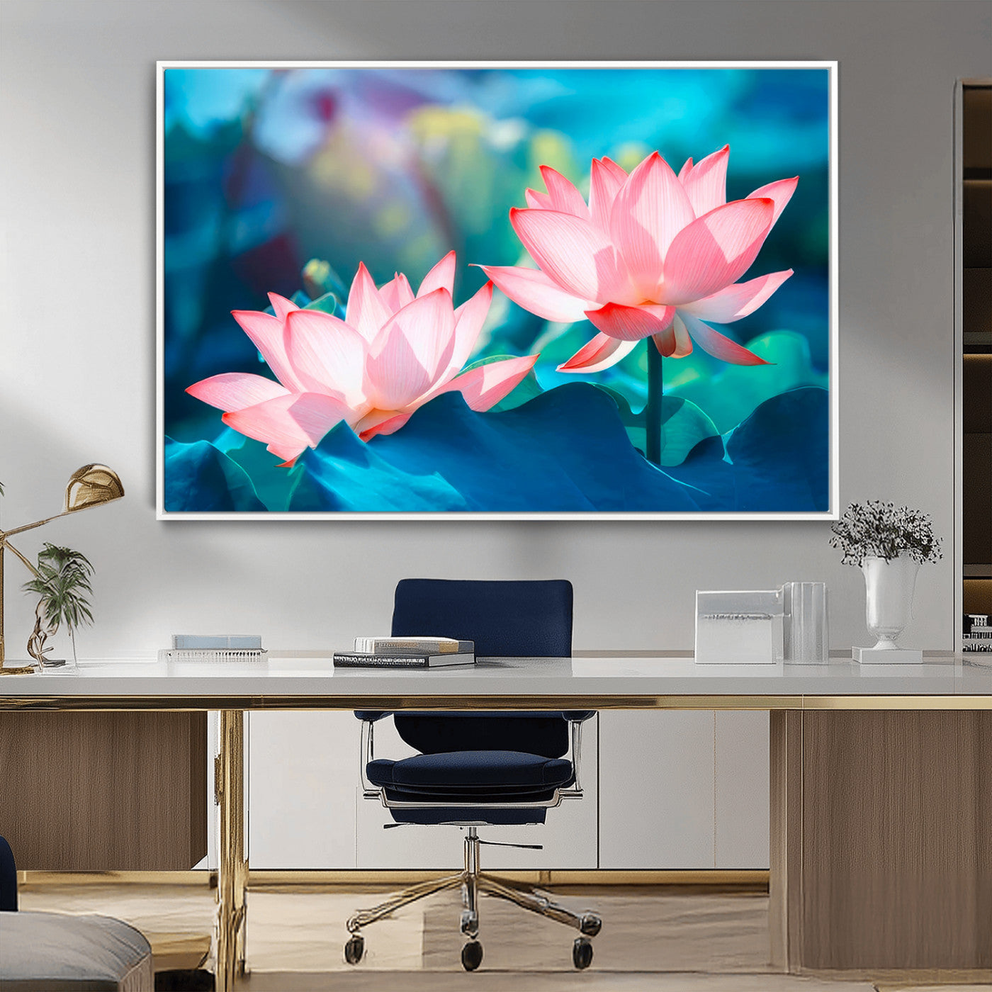 MGV-FC-36X24 - Pink Lotus Flower Canvas Wall Art | Vibrant Floral Wall Decor for Living Room, Office, or Bedroom | Large Botanical Art