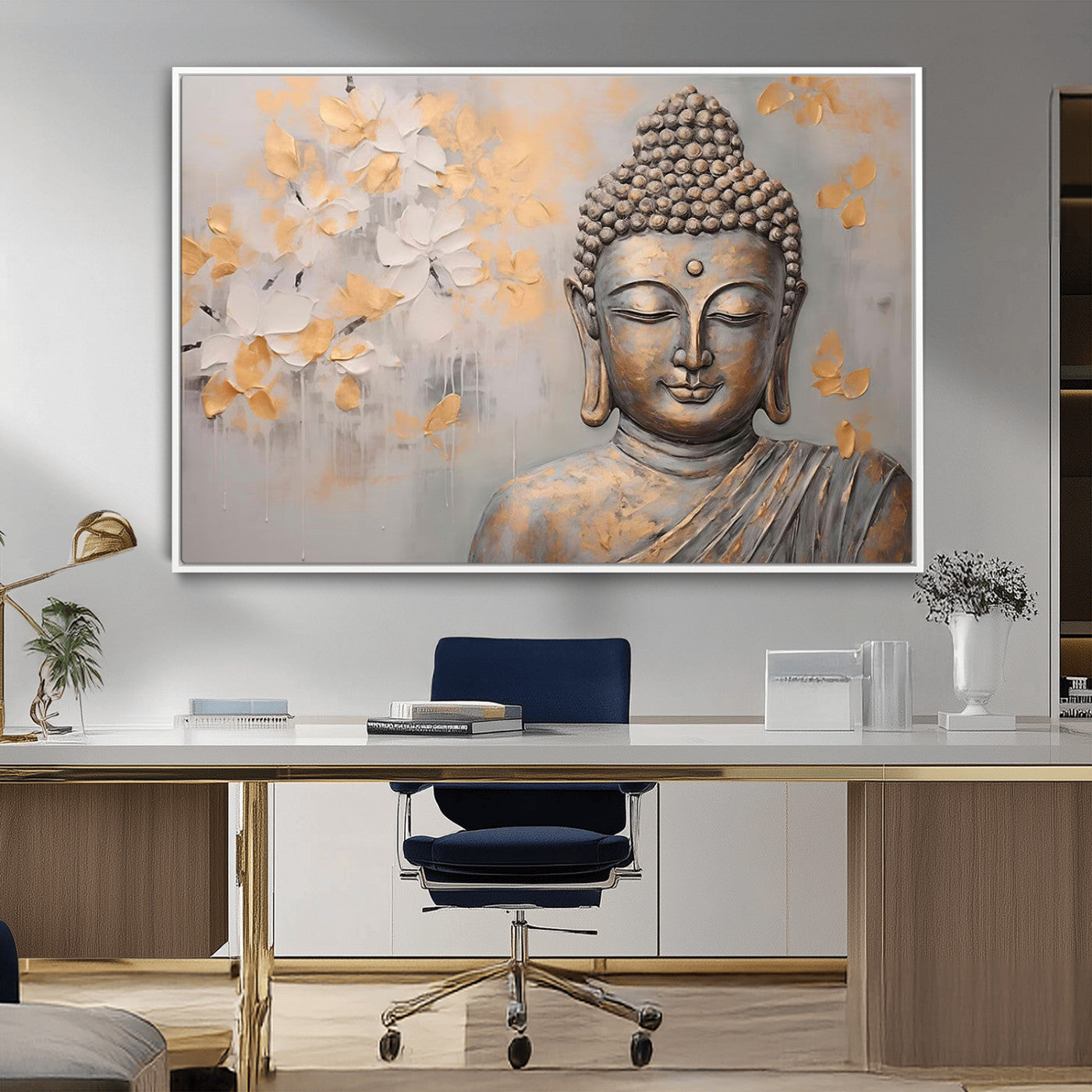 MGV-FC-36X24 - Abstract Buddha Statue Wall Art Canvas Print - Modern Meditation Decor for Living Room, Office, Yoga Studio Decor