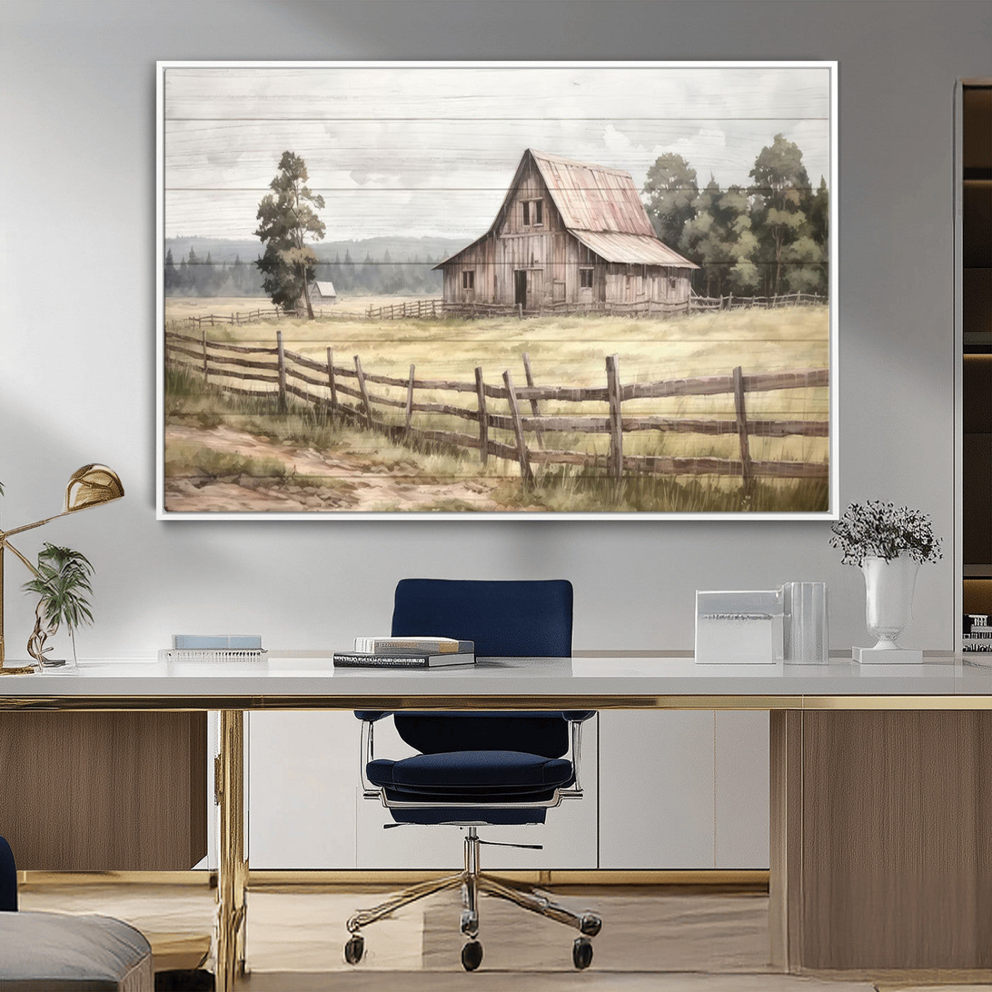 MGV-FC-36X24 - Rustic Farmhouse Barn Wall Art | 3-Panel Framed Gallery Wrap Giclee Canvas Print for Living Room, Farmhouse, or Office | Country Landscape Wall Art