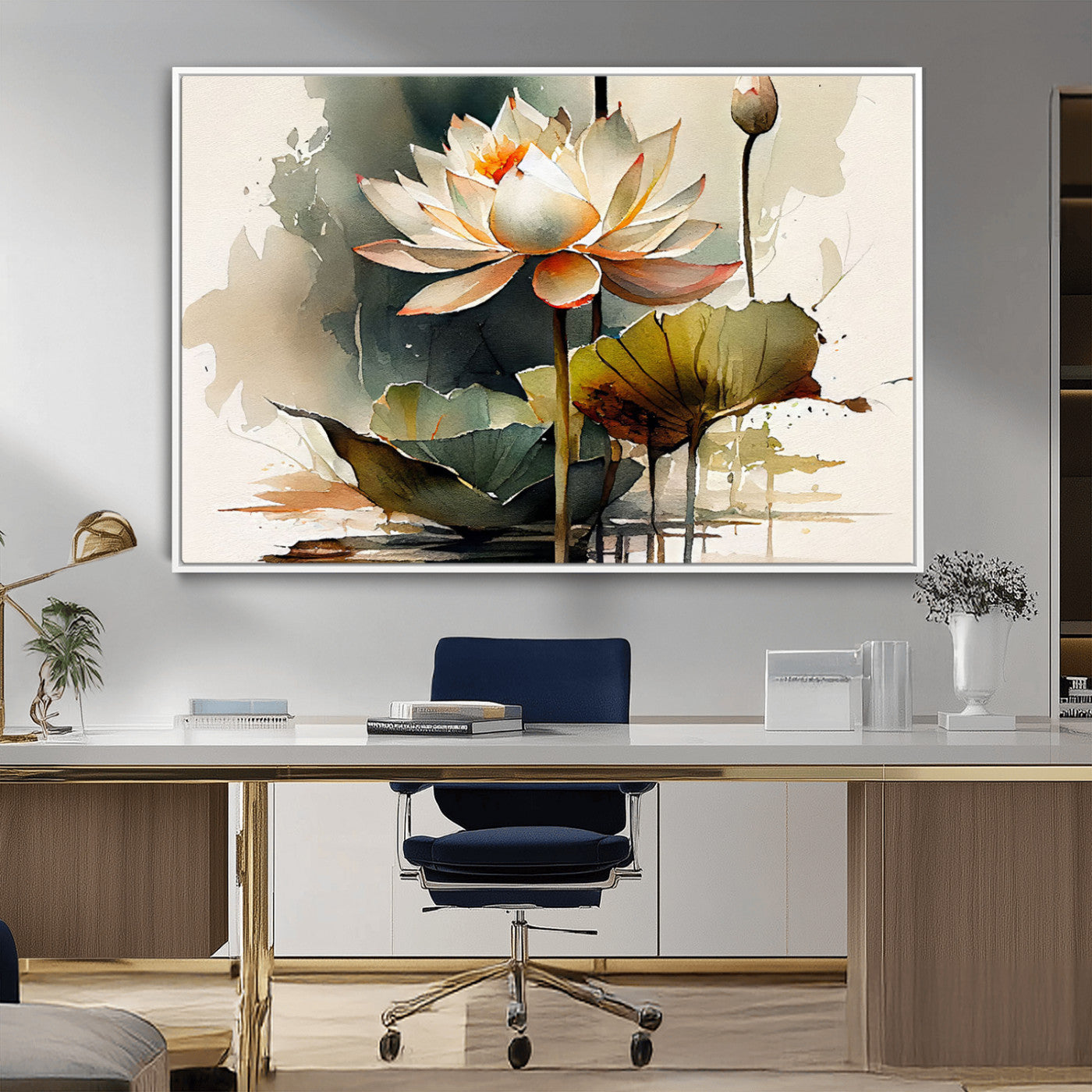 MGV-FC-36X24 - Lotus Flower Watercolor Canvas Print – A Symbol of Serenity and Growth, Captured in Soft Watercolors – Contemporary Wall Art for Tranquil Spaces