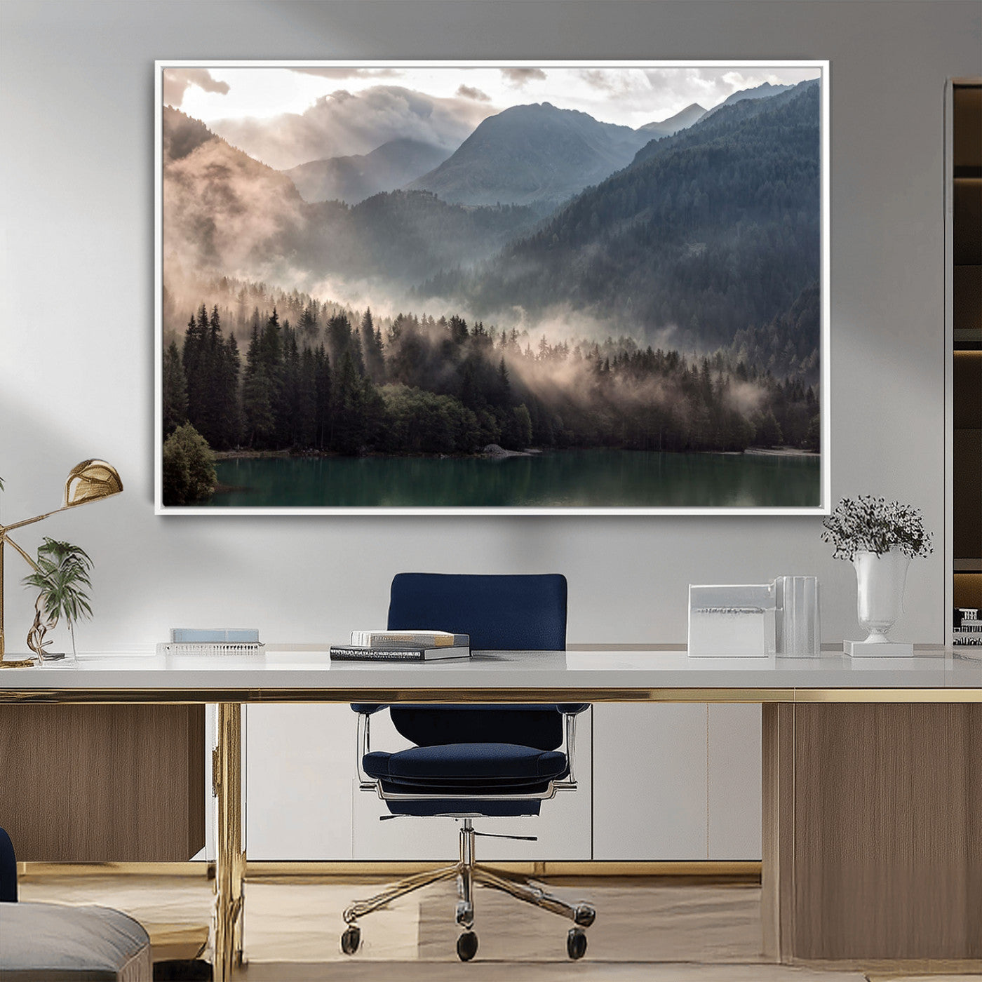 MGV-FC-36X24 - Foggy Mountain Canvas Print Forest Wall Art