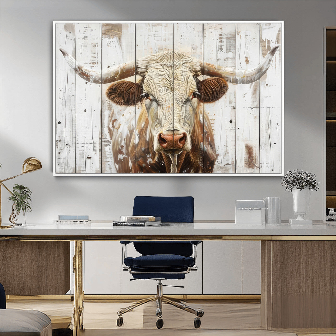 -Rustic Longhorn Bull Wall Art Canvas Set – Western-Inspired Farmhouse Décor - Ready to Hang