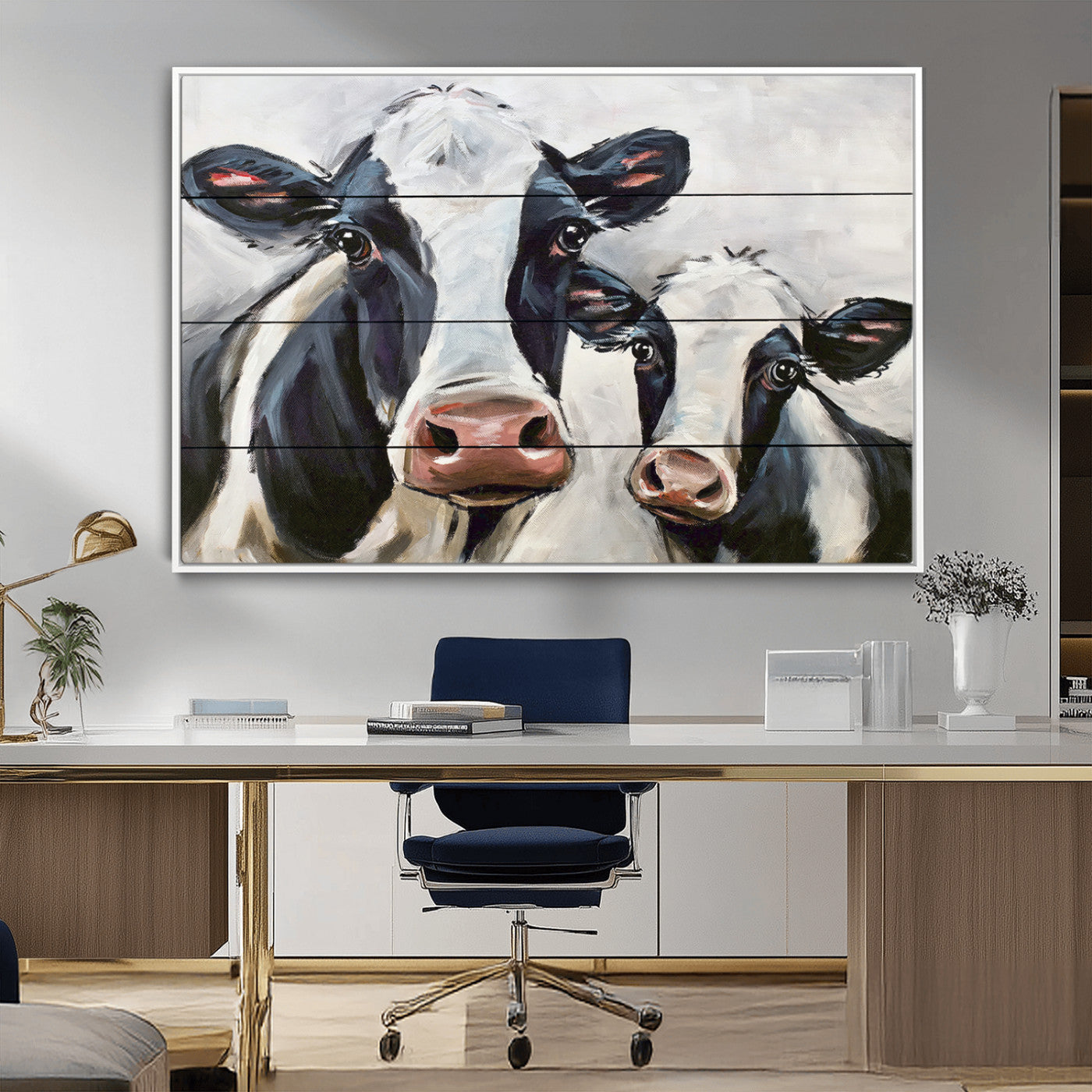 -Vintage Baby and Mom Cattle Wall Art Canvas Print