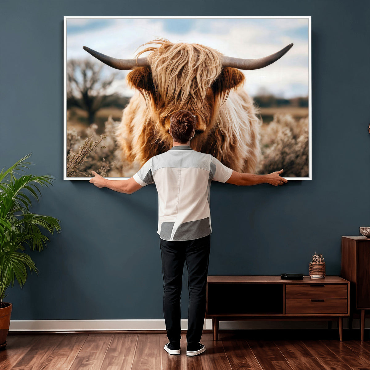 55903-_Poster-30x20 - Scottish Cow Longhorn Wall Art Canvas Print