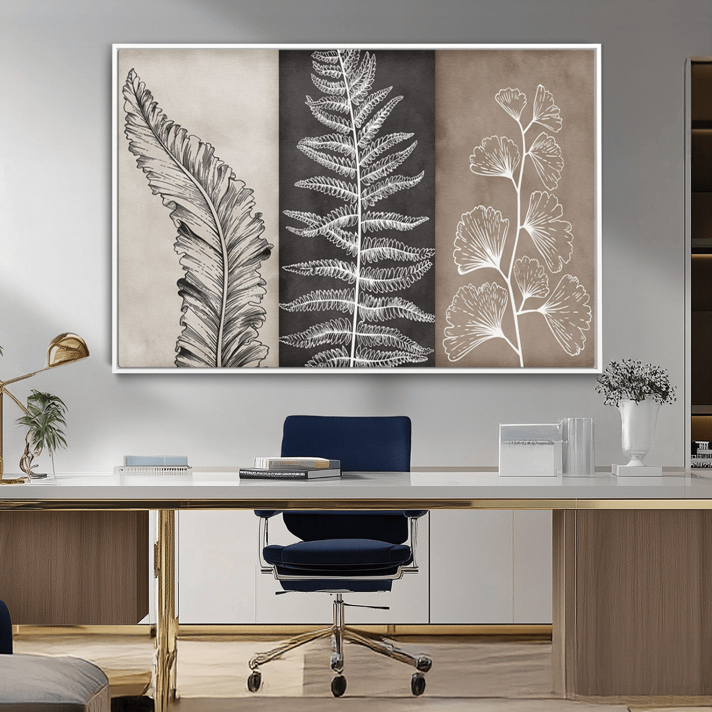 MGV-FC-36X24 - Minimalist Botanical Wall Art Canvas Print, Framed and Ready to Hang - Nature Art Print for Home