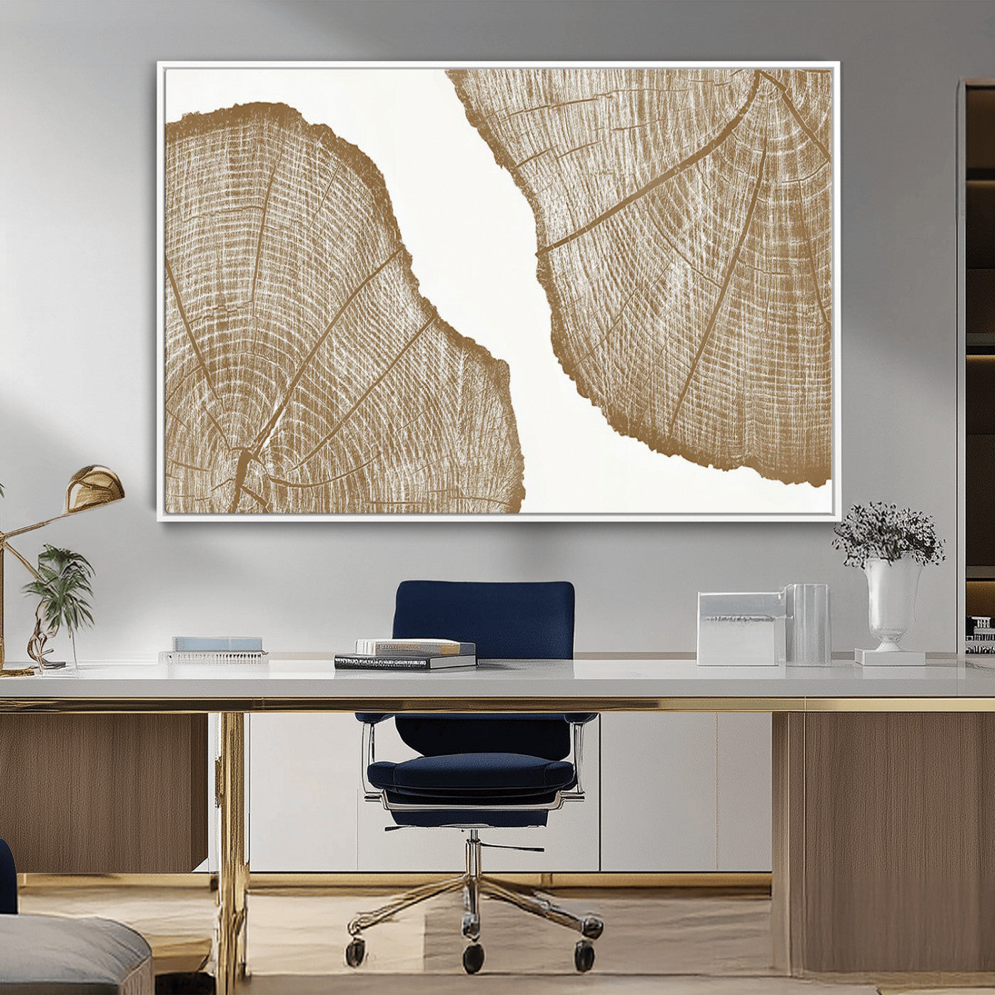 -Rustic Brown Tree Ring Wall Art Canvas Print – Framed and Ready to Hang – Elegant Nature-Inspired