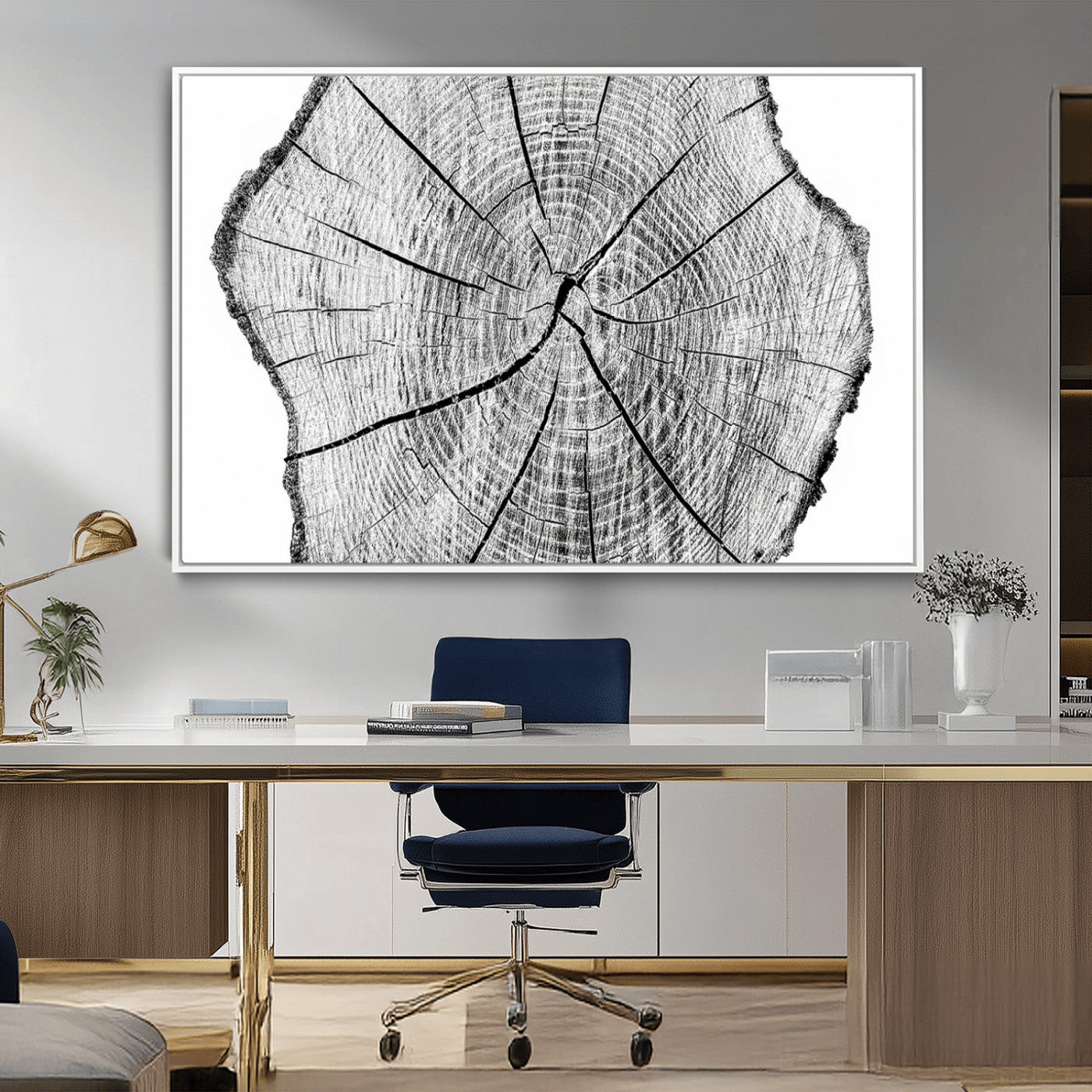 -Rustic Tree Ring Wall Art Canvas Print – Framed and Ready to Hang – Perfect for Nature-Inspired and