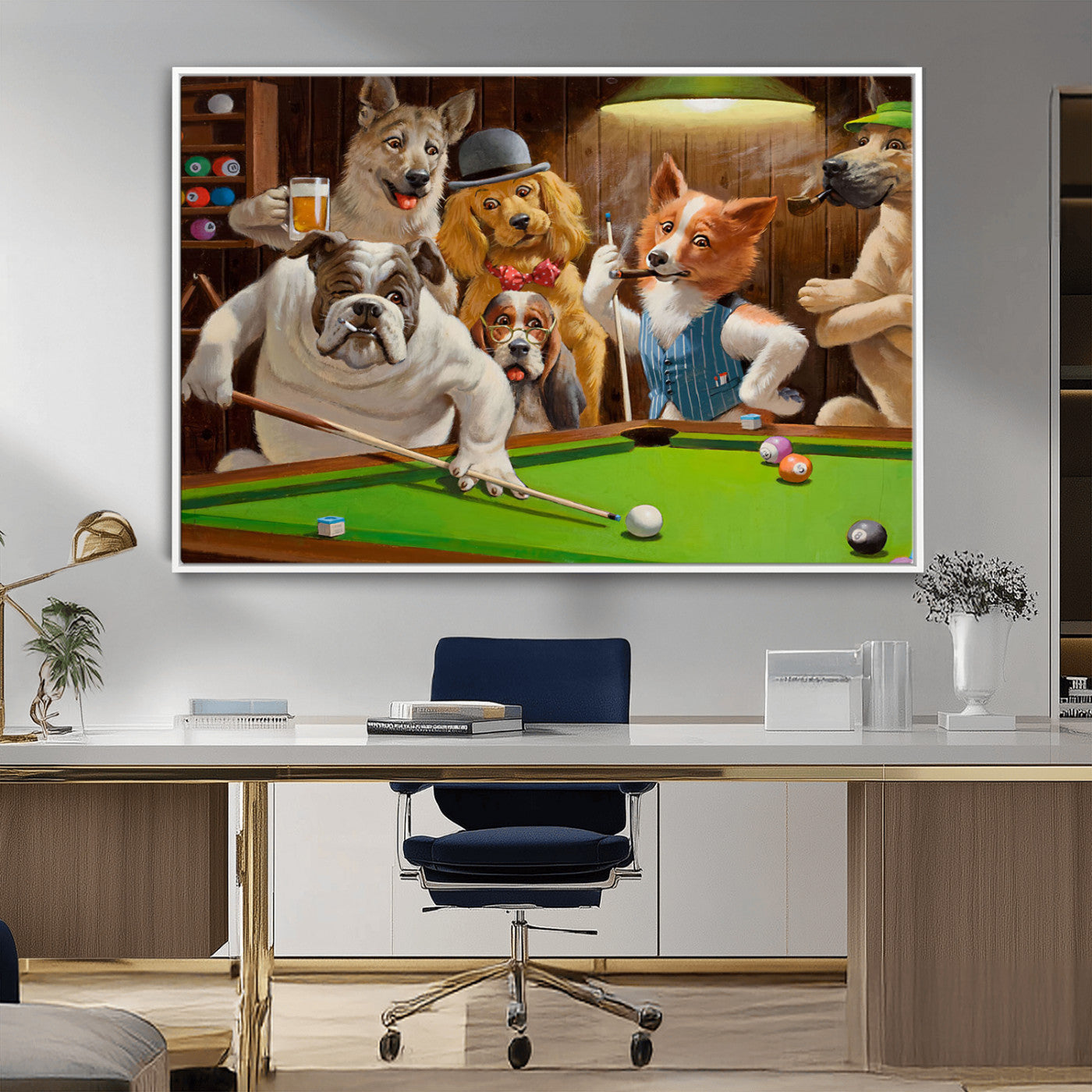 MGV-FC-36X24 - Dogs Playing Pool Canvas Wall Art Funny Gifts Dog Print