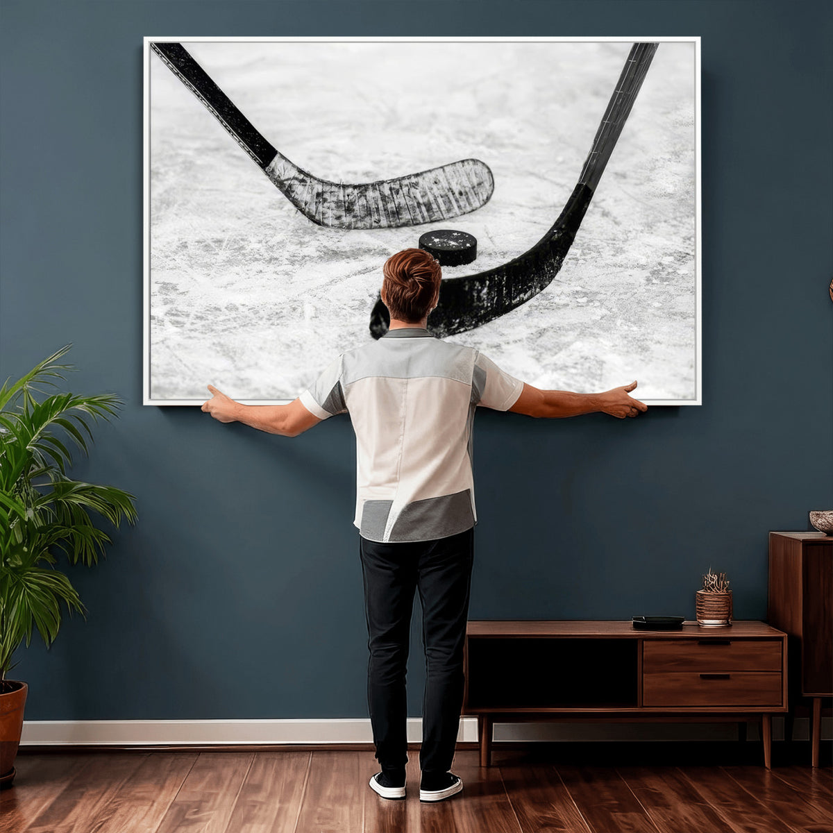 82900-MGV-CV-36X24 - Winter Ice Hockey Sport Canvas Wall Art Print, Hockey Wall Decor