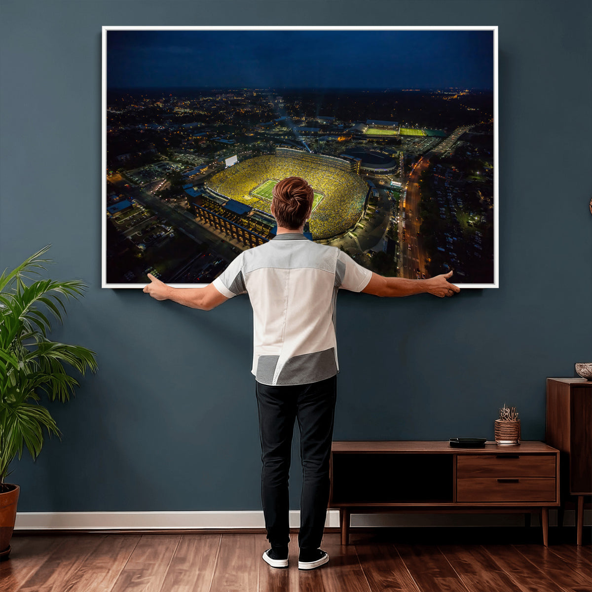33588-MGV-CV-36X24 - Michigan Stadium Night Game Wall Art | Sports Arena Aerial View Canvas