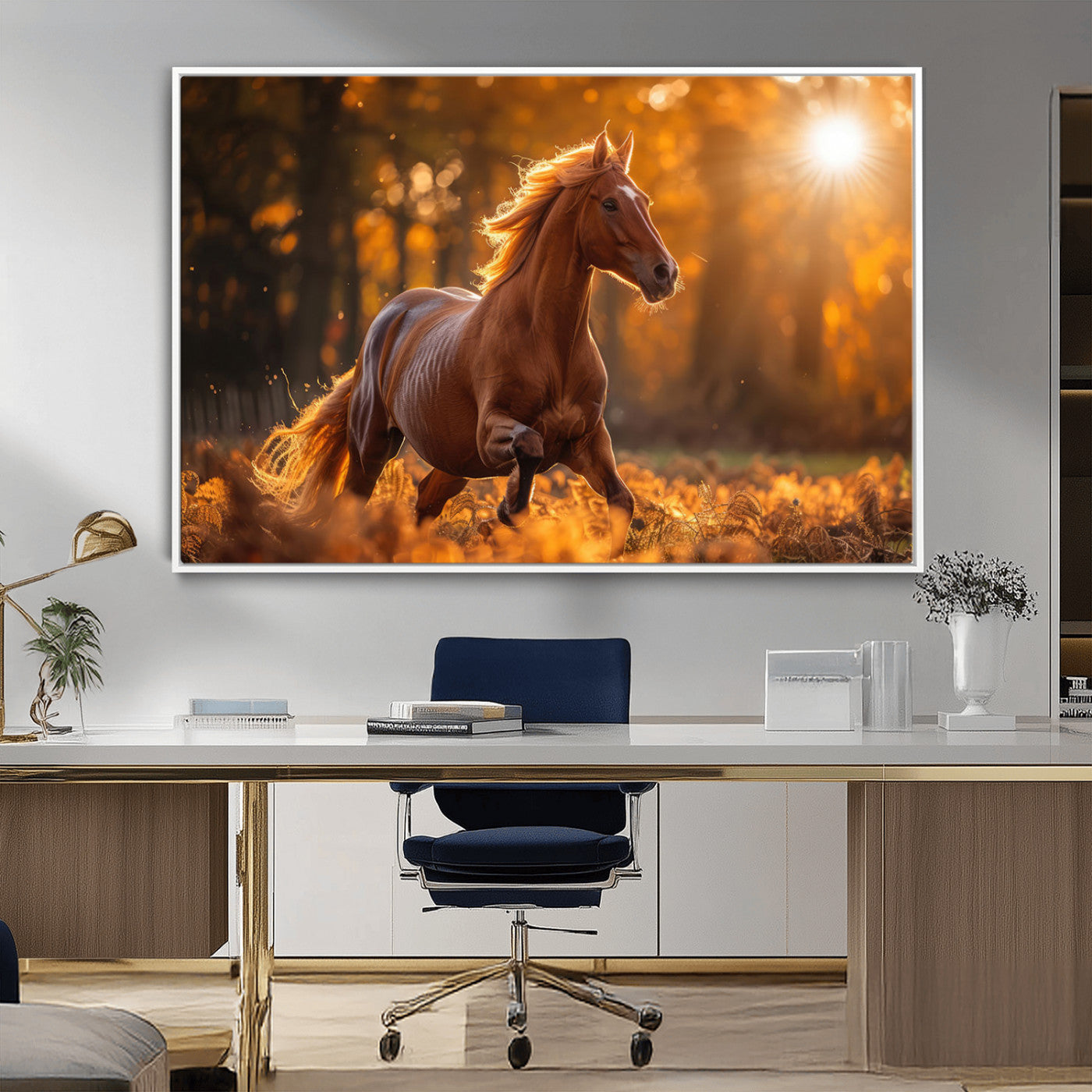 92144-MGV-FC-36X24_White-Running Horse Sunset Forest Wall Art Canvas Print