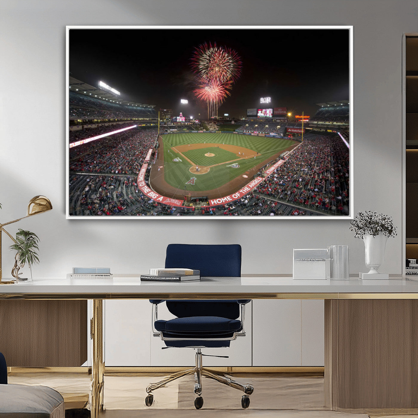 MGV-FC-36X24 - Fireworks at Angel Stadium – Los Angeles Angels Night Game Canvas Print, Framed, Ready to Hang