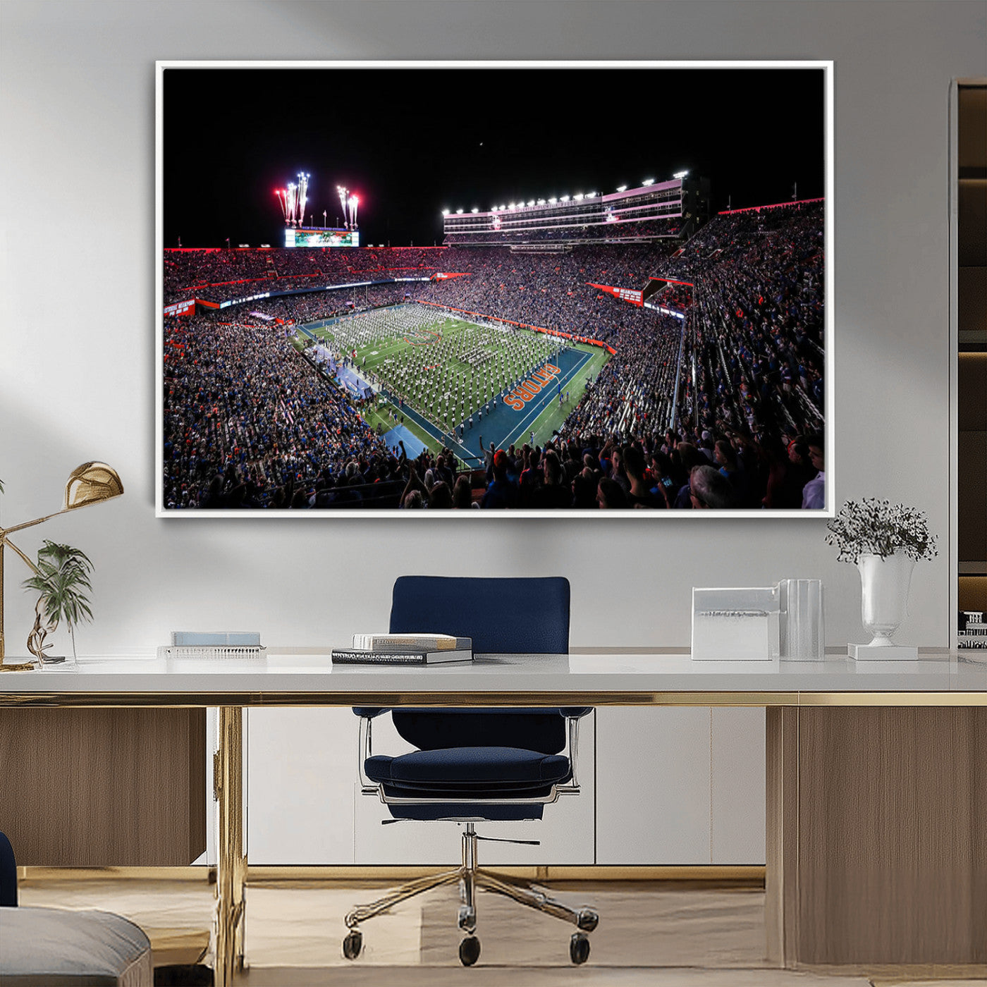 MGV-FC-36X24 - Ben Hill Griffin Stadium Night Game Triple Canvas Wall Art - Florida Gators Football Match