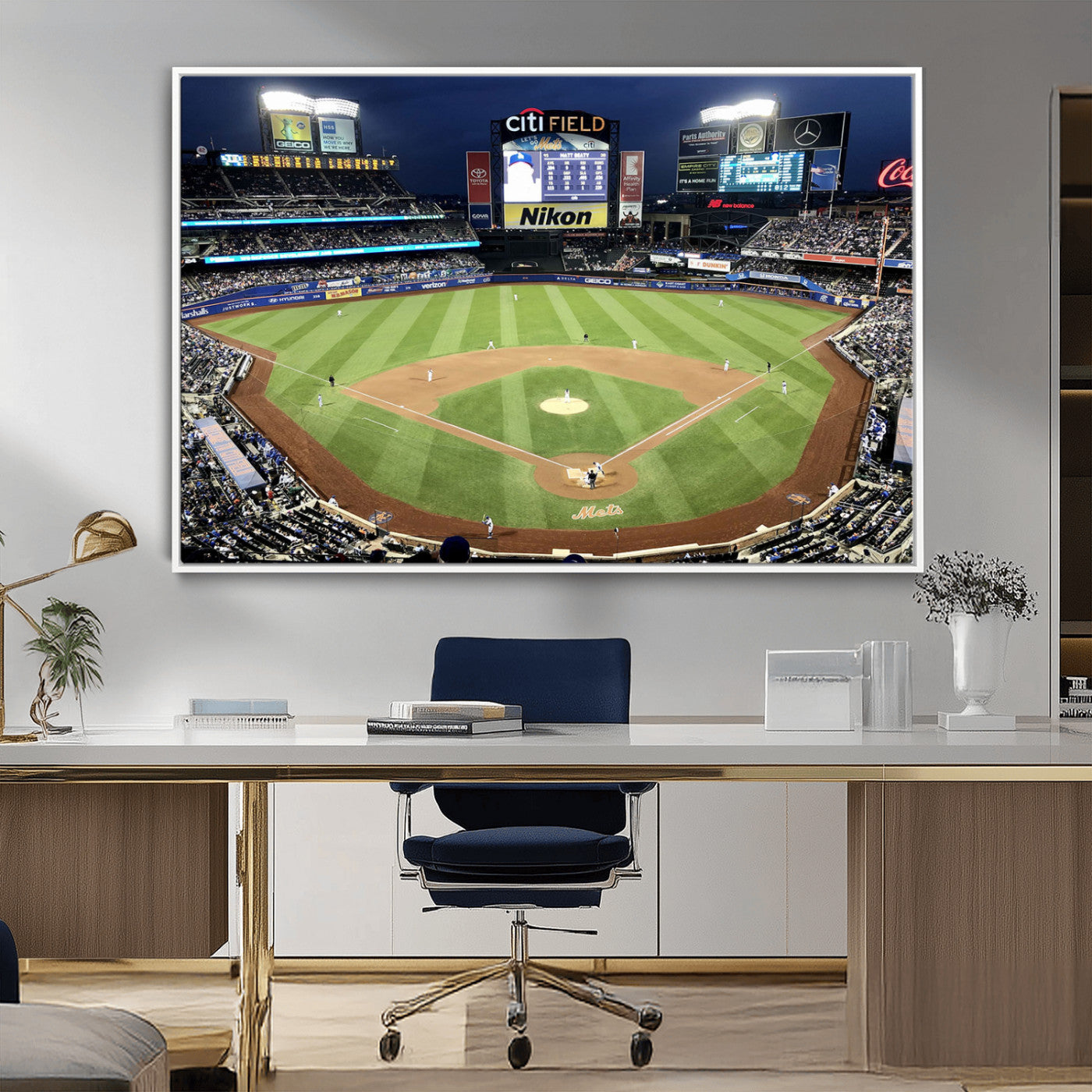 MGV-FC-36X24 - Citi Field Wall Art Print | 3-Panel New York Mets Baseball Stadium Canvas Print | Framed Sports Decor for Living Room, Man Cave, or Office Decor