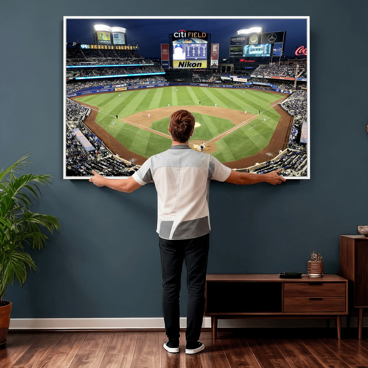 87666-MGV-CV-36X24 - Citi Field Wall Art Print | 3-Panel New York Mets Baseball Stadium Canvas Print | Framed Sports