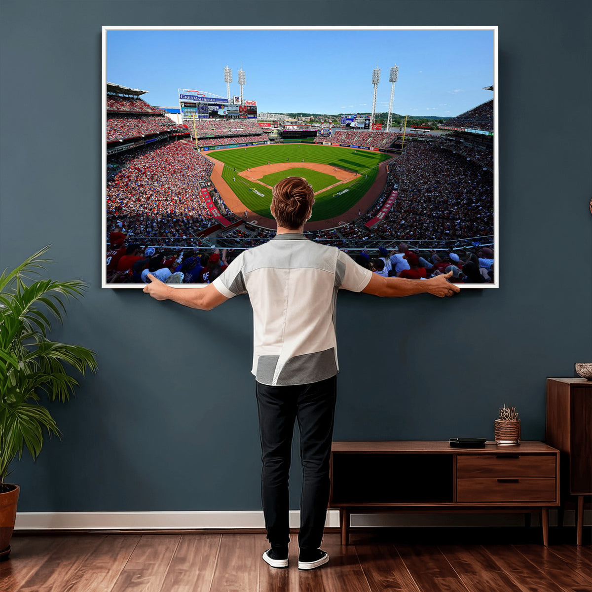 90998-MGV-CV-36X24 - Cincinnati Reds Baseball Canvas Print | Great American Ball Park Stadium Wall Art