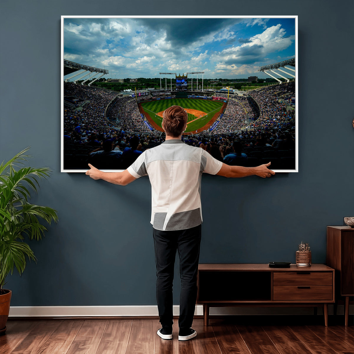 37127-MGV-CV-36X24 - 3-Panel Kauffman Stadium Wall Art Print | Large Kansas City Royals Baseball Canvas