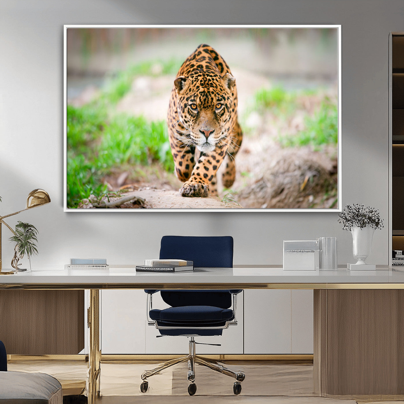MGV-FC-36X24 - Leopard on the Prowl - Stunning Large Framed Canvas Wall Art for Living Room, Bedroom, or Office Décor, Vibrant Wildlife Print, Ready to Hang