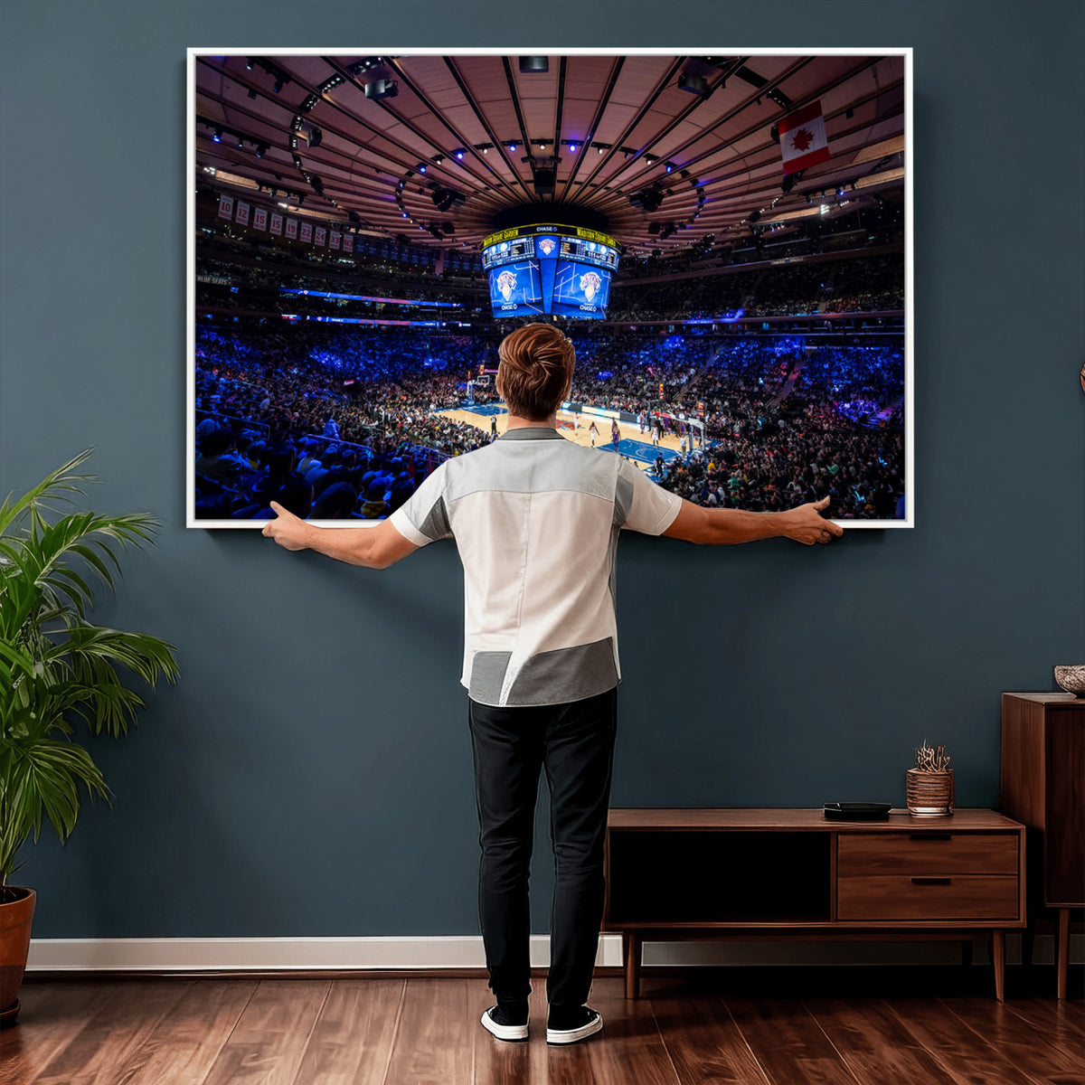 20491-MGV-CV-36X24 - Madison Square Garden Basketball Print Canvas, Basketball Game Triple Canvas Wall Art