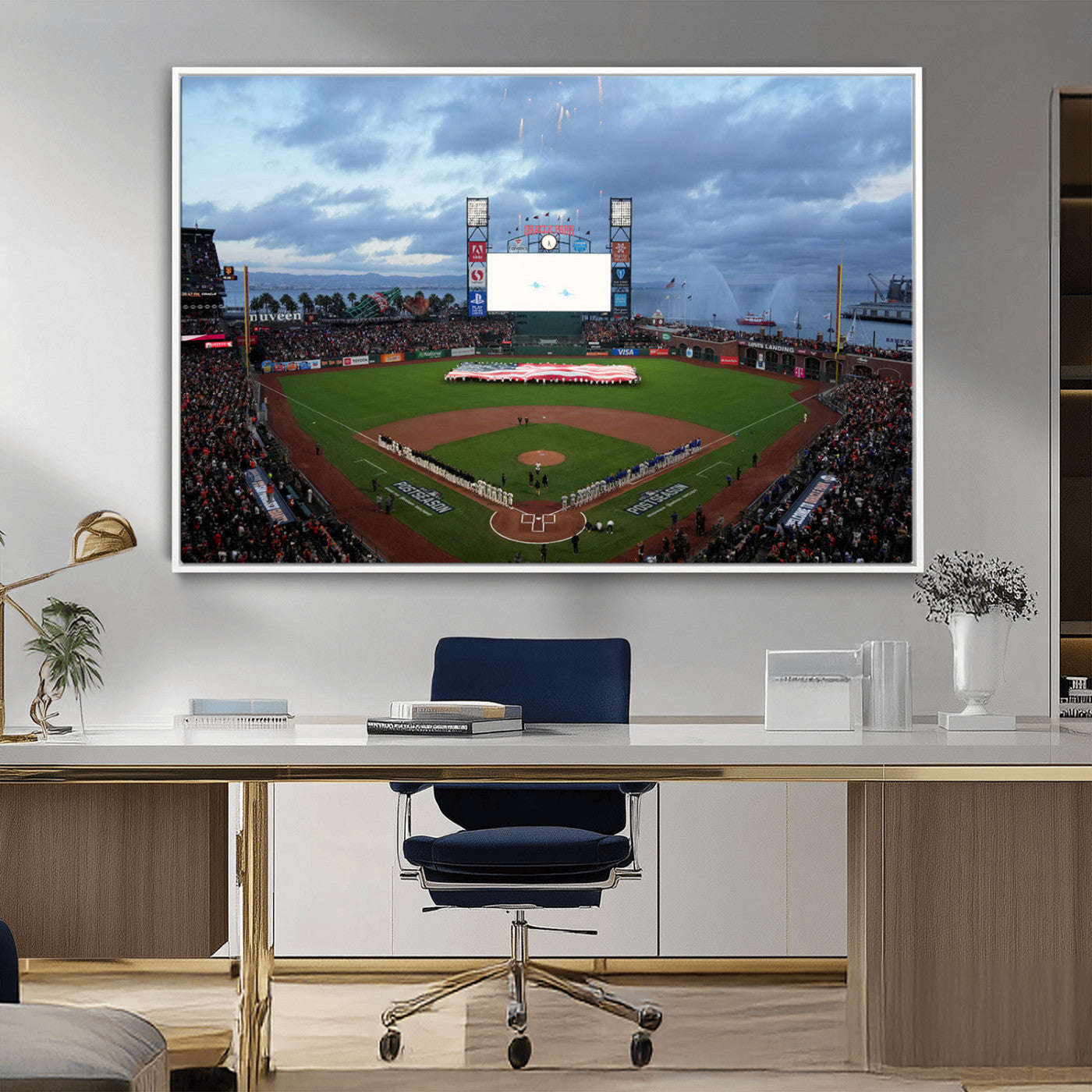 MGV-FC-36X24 - Oracle Park San Francisco Giants Wall Art | 3-Panel Canvas Print of Oracle Park Stadium | Large Framed Baseball Wall Decor | Ready-to-Hang MLB Canvas Print