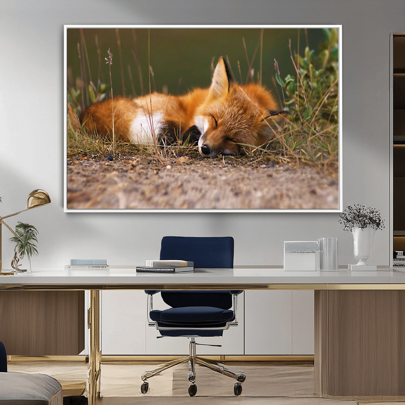 25085-MGV-FC-36X24_White-Sleeping Fox Wall Art Canvas Print, Farmhouse Wall Decor and Animal Wall Art Print