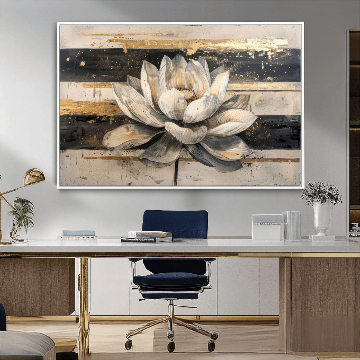 MGV-FC-36X24 - Abstract Lotus Flower Wall Art Canvas Print, Meditation Yoga Room Wall Art