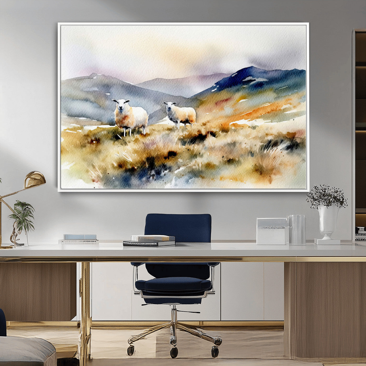 -Watercolor Sheep for Farmhouse Decor Wall Art Canvas Print, Mountain Wall Art Print