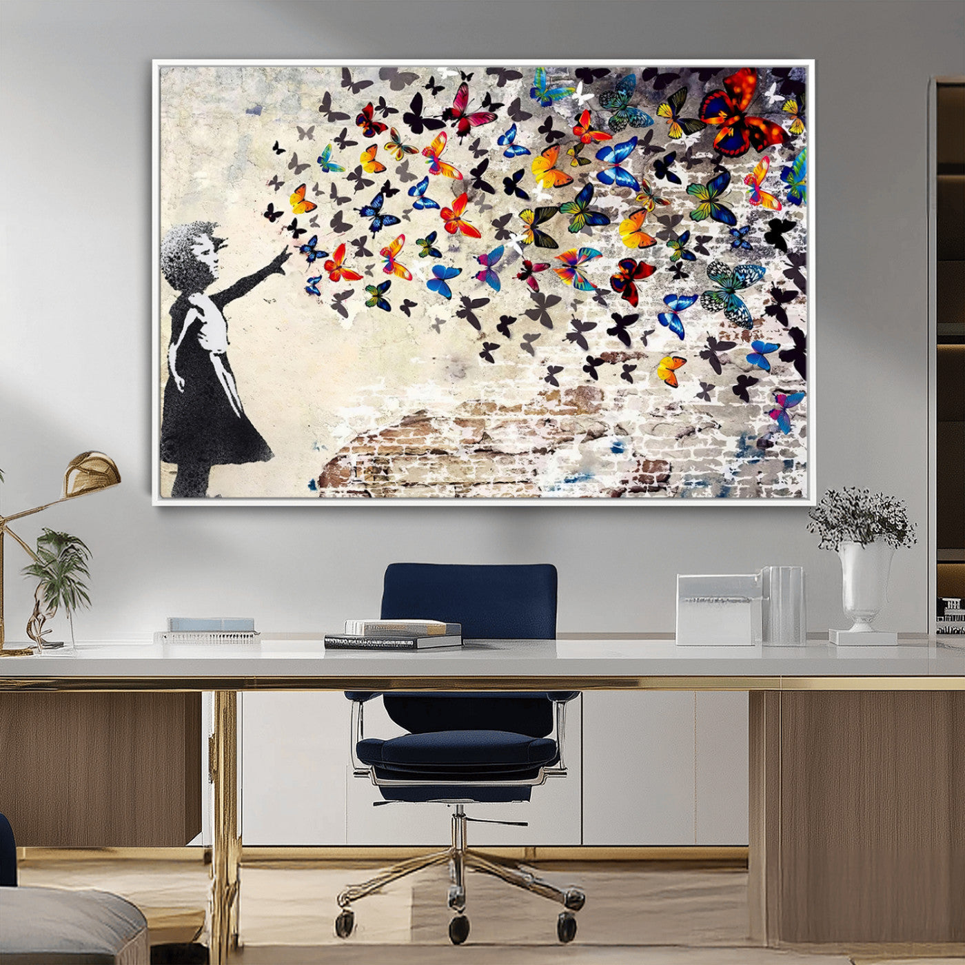 MGV-FC-36X24 - Banksy Graffiti Wall Art Canvas Print: Girl Releasing Vibrant Butterflies – Ready to Hang