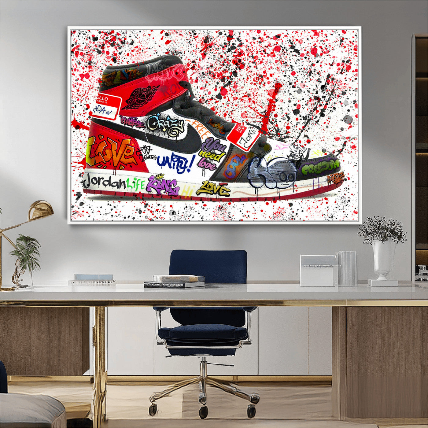 MGV-FC-36X24 - Jordan Shoes Graffiti Wall Art Canvas Print- Jordan Graffiti Canvas Wall Art - Framed Perfect for Sneaker heads and Urban Art Lovers