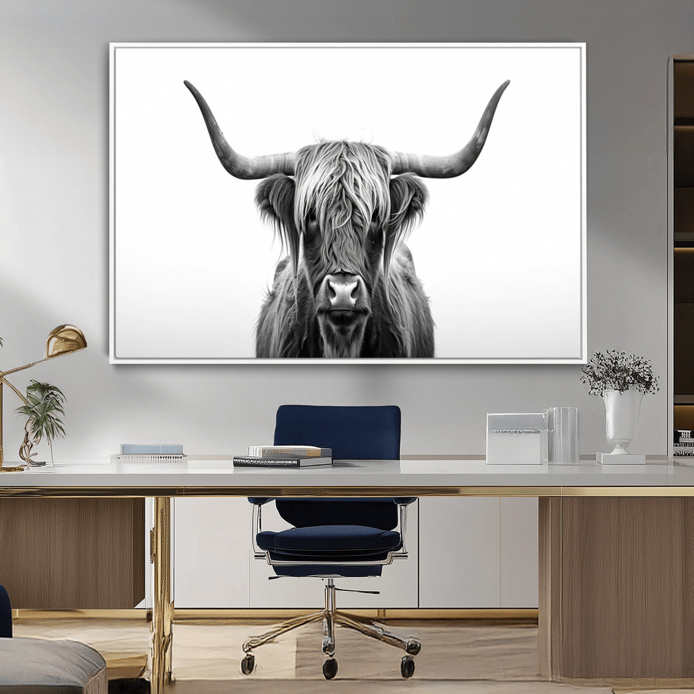 MGV-FC-36X24 - Highland Wall Art Canvas Print – Minimalist Black and White Farmhouse Décor, Ready to Hang