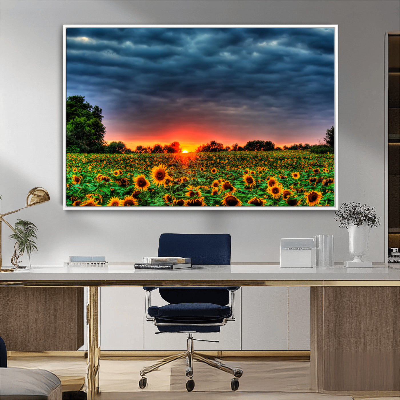 MGV-FC-36X24 - Golden Sunflower Field at Sunset – Breathtaking Sky and Vibrant Flowers, Ready to Hang Wall Art