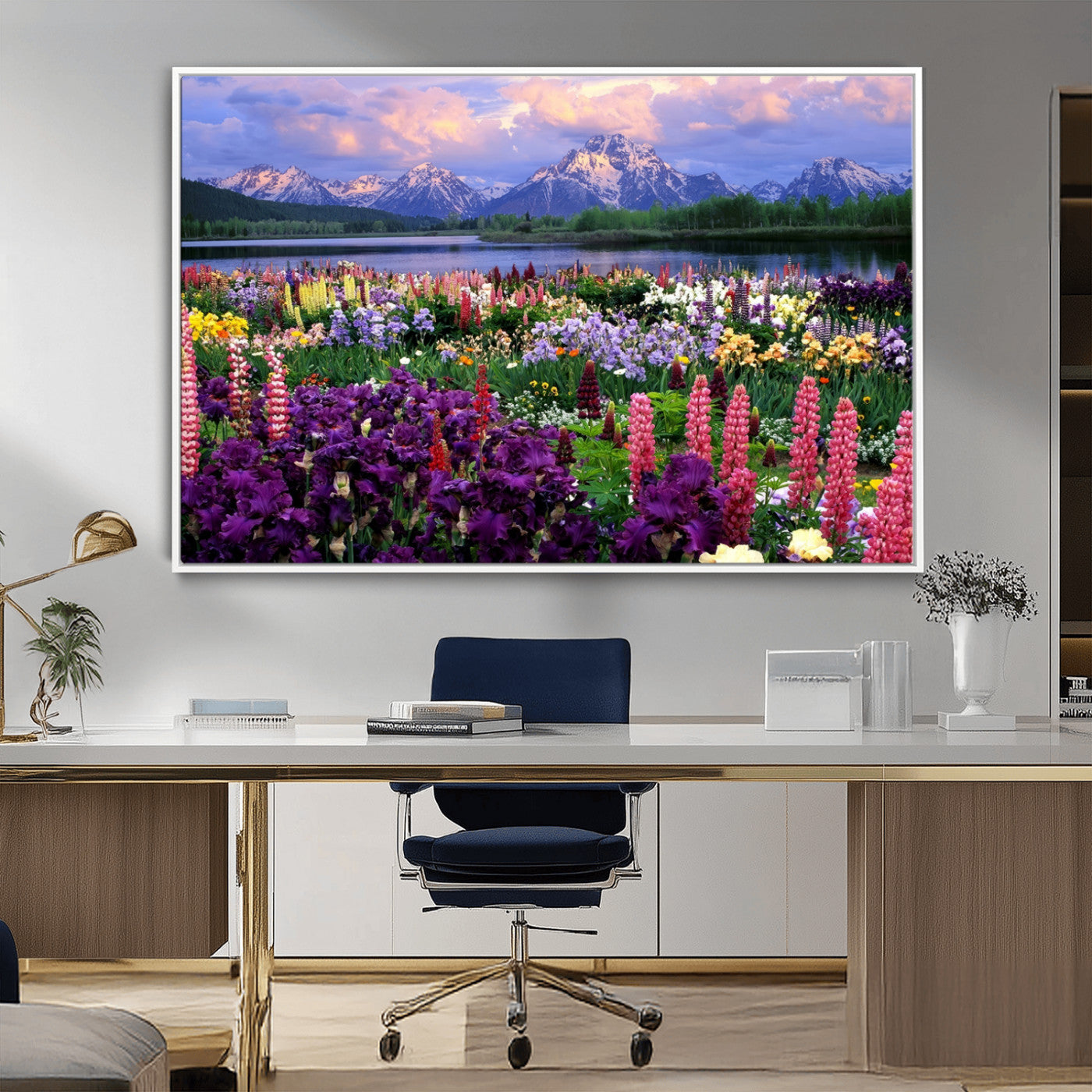 MGV-FC-36X24 - Vibrant Wildflower Garden and Mountain View Giclee Canvas Print | Floral Wall Art for Living Room