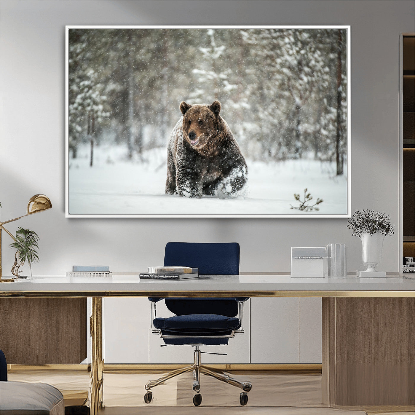 MGV-FC-36X24 - Wall Art Canvas Print – Grizzly Bear in Snowy Forest Powerful Presence Snowy Wilderness Wild Beauty