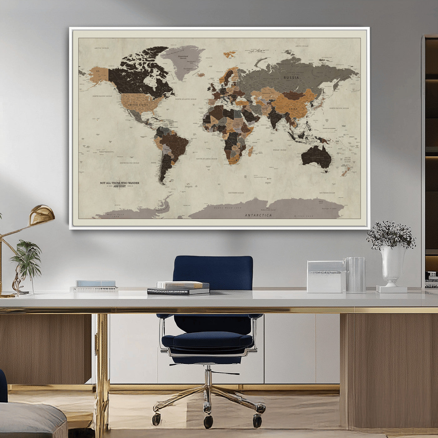 MGV-FC-36X24 - Push Pin World Map Canvas Print – Framed Wall Art for Couples to Track Their Travels – Anniversary