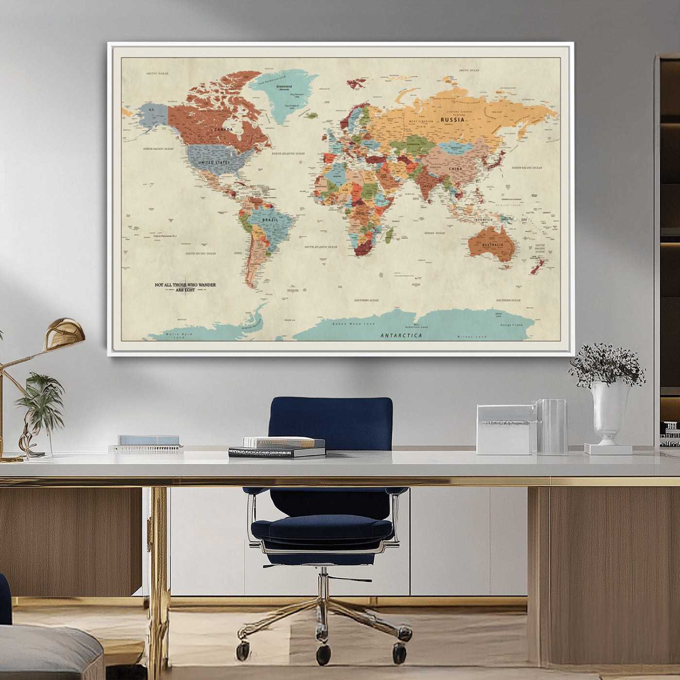 MGV-FC-36X24 - Push Pin World Map Canvas Print – Framed Wall Art for Couples to Track Their Travels – Anniversary