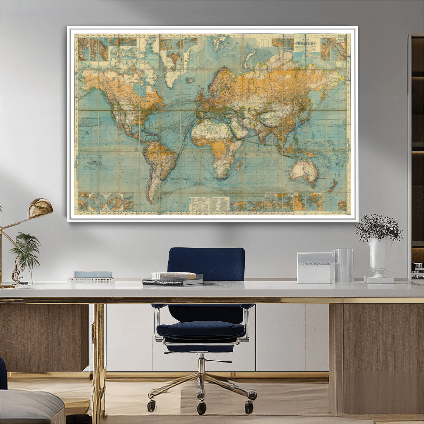 MGV-FC-36X24 - Push Pin World Map Canvas Print – Framed Wall Art for Couples to Track Their Travels – Anniversary