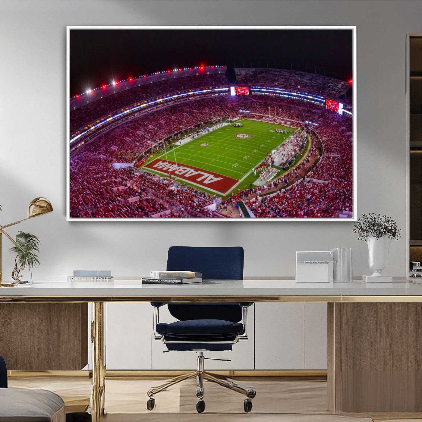 MGV-FC-36X24 - Bryant-Denny Stadium Night Game Triple Canvas Wall Art - Alabama Crimson Tide Football Match